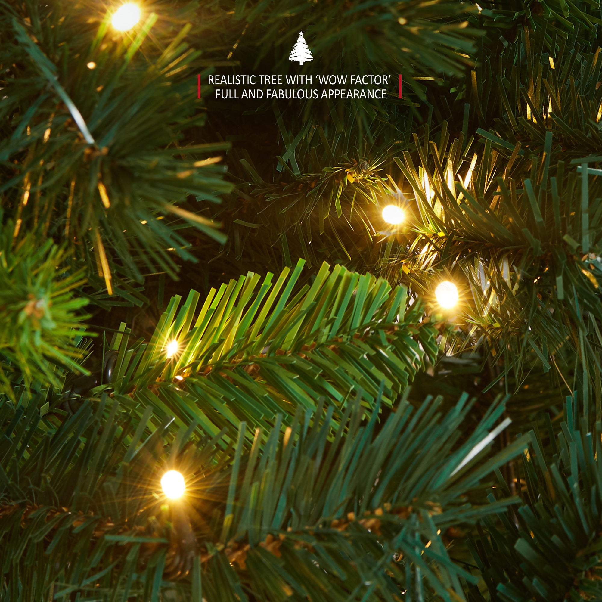 VeryMerry 'Snowhill' Pre Lit Christmas Tree with Built-In Warm White LED Lights with Auto-Off Timer, 8 Lighting Modes and Foldable Metal Stand