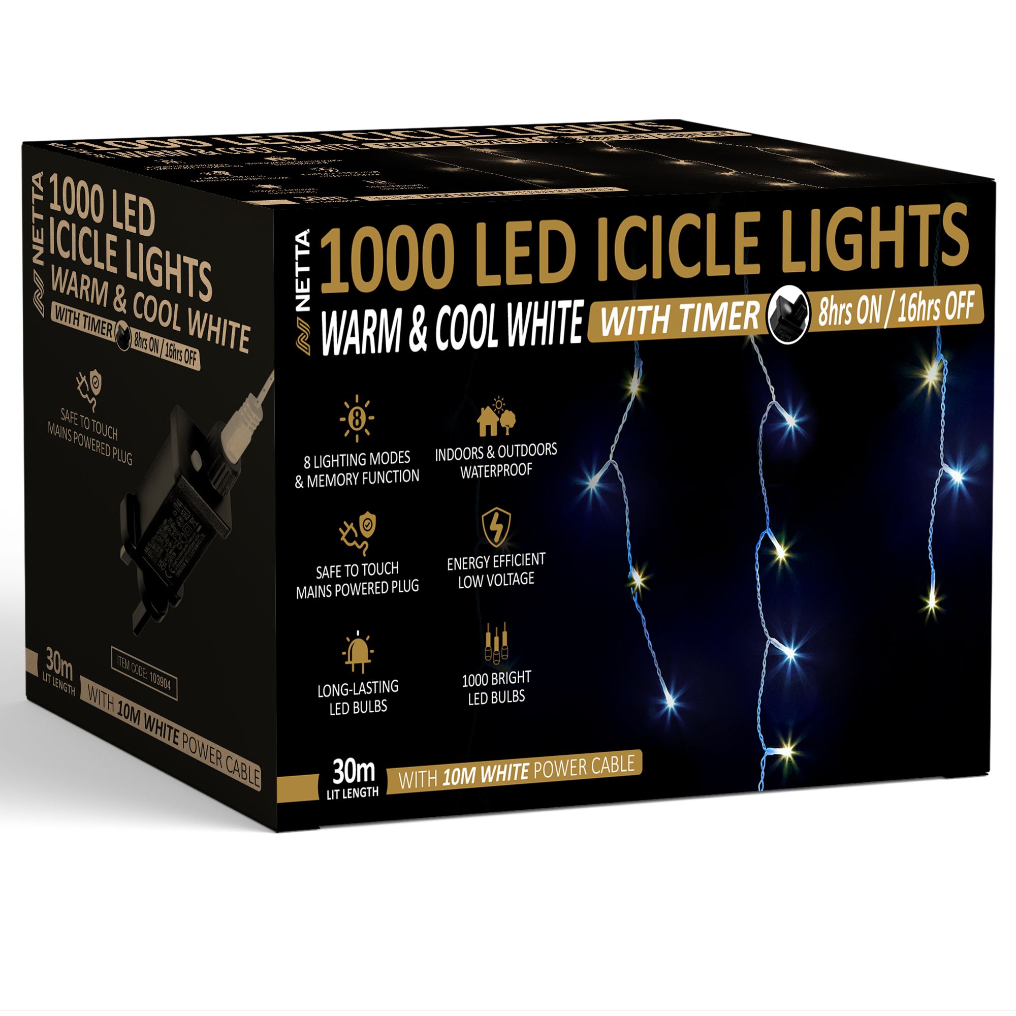 NETTA LED Icicle Lights Outdoor Christmas Lights 8 Hours On Timer, 8 Lighting Modes