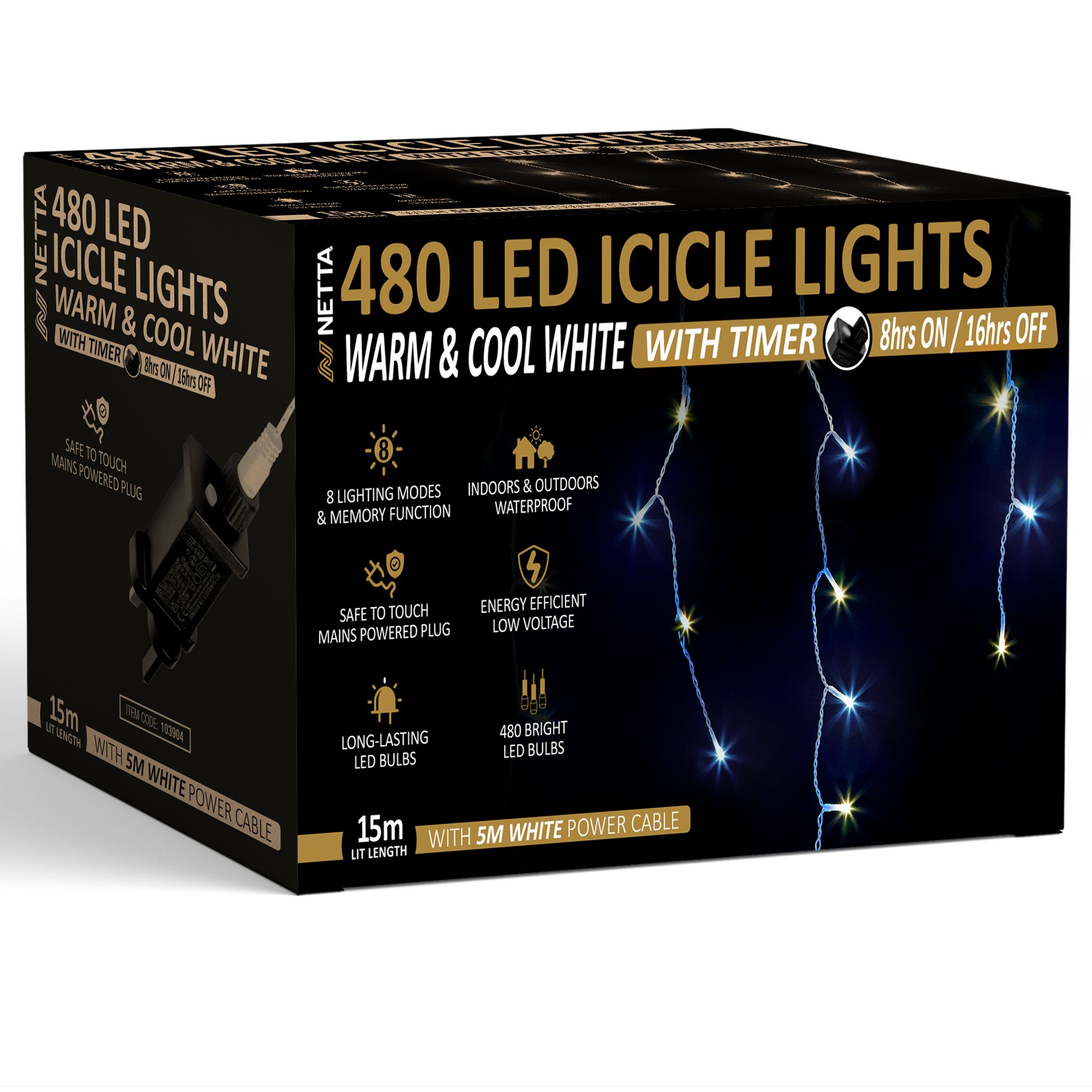 NETTA LED Icicle Lights Outdoor Christmas Lights 8 Hours On Timer, 8 Lighting Modes