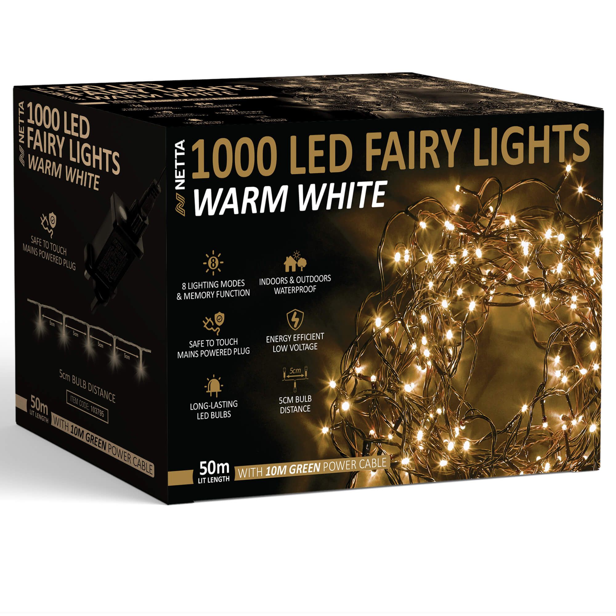 NETTA Christmas Tree Lights LED 5m Fairy String Lights Plug in with Timer and Memory Functions for Outdoor/Indoor Use