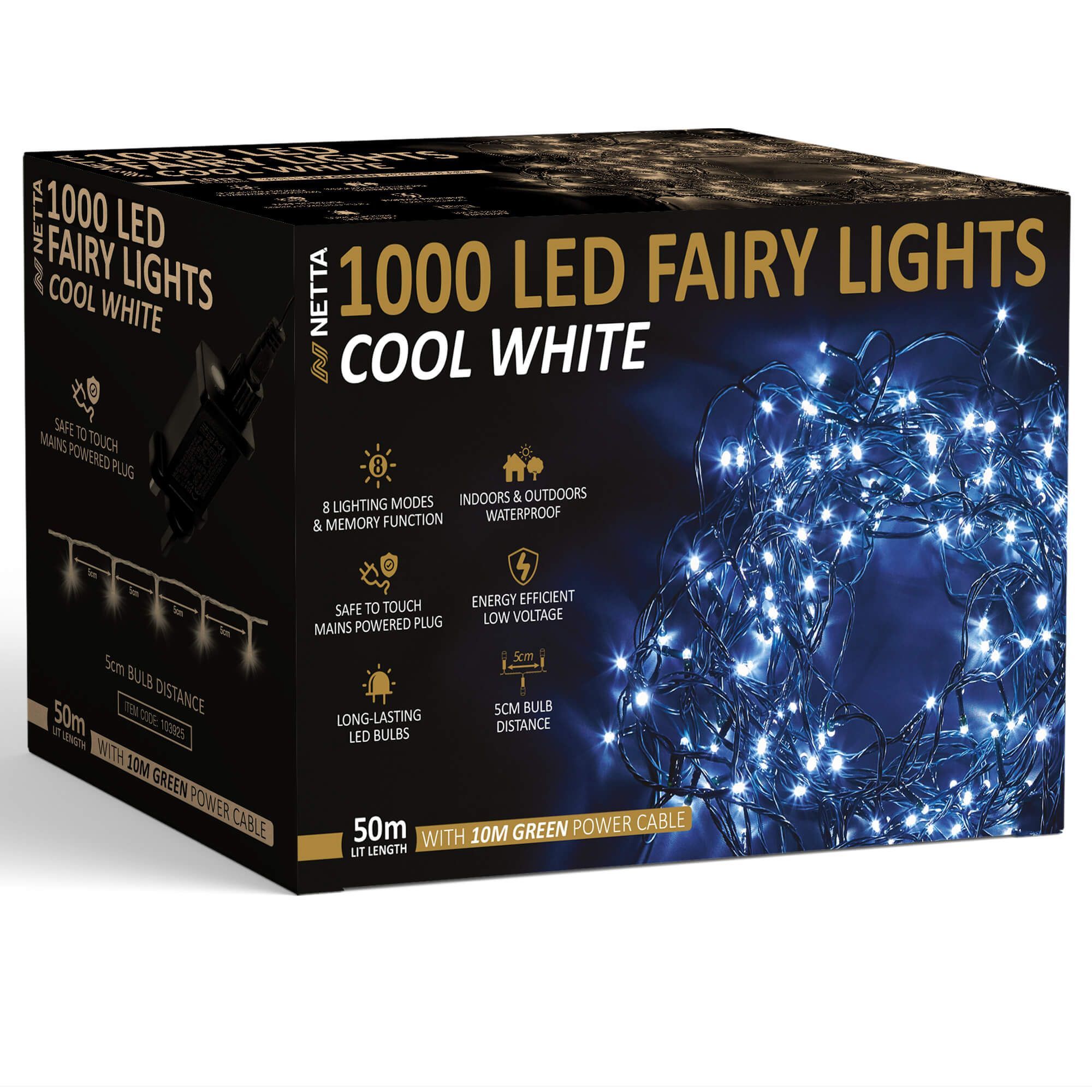 NETTA Christmas Tree Lights LED 5m Fairy String Lights Plug in with Timer and Memory Functions for Outdoor/Indoor Use