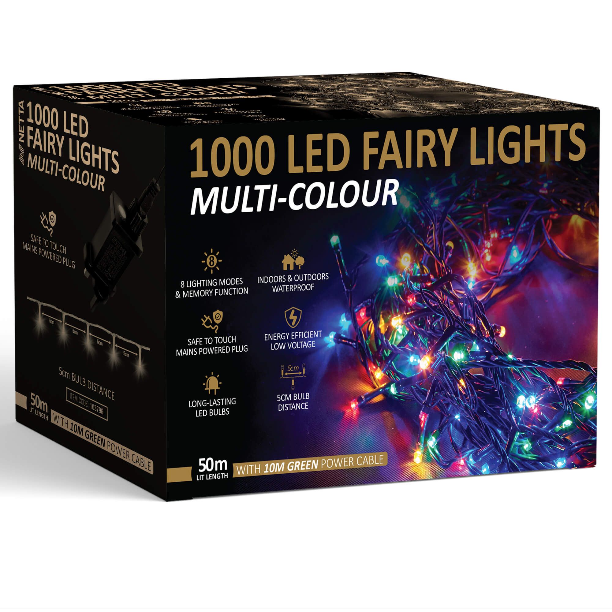 NETTA Christmas Tree Lights LED 5m Fairy String Lights Plug in with Timer and Memory Functions for Outdoor/Indoor Use