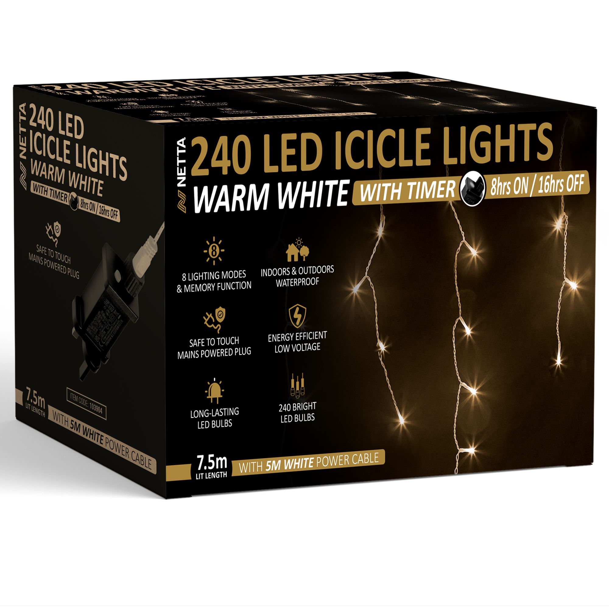 NETTA LED Icicle Lights Outdoor Christmas Lights 8 Hours On Timer, 8 Lighting Modes