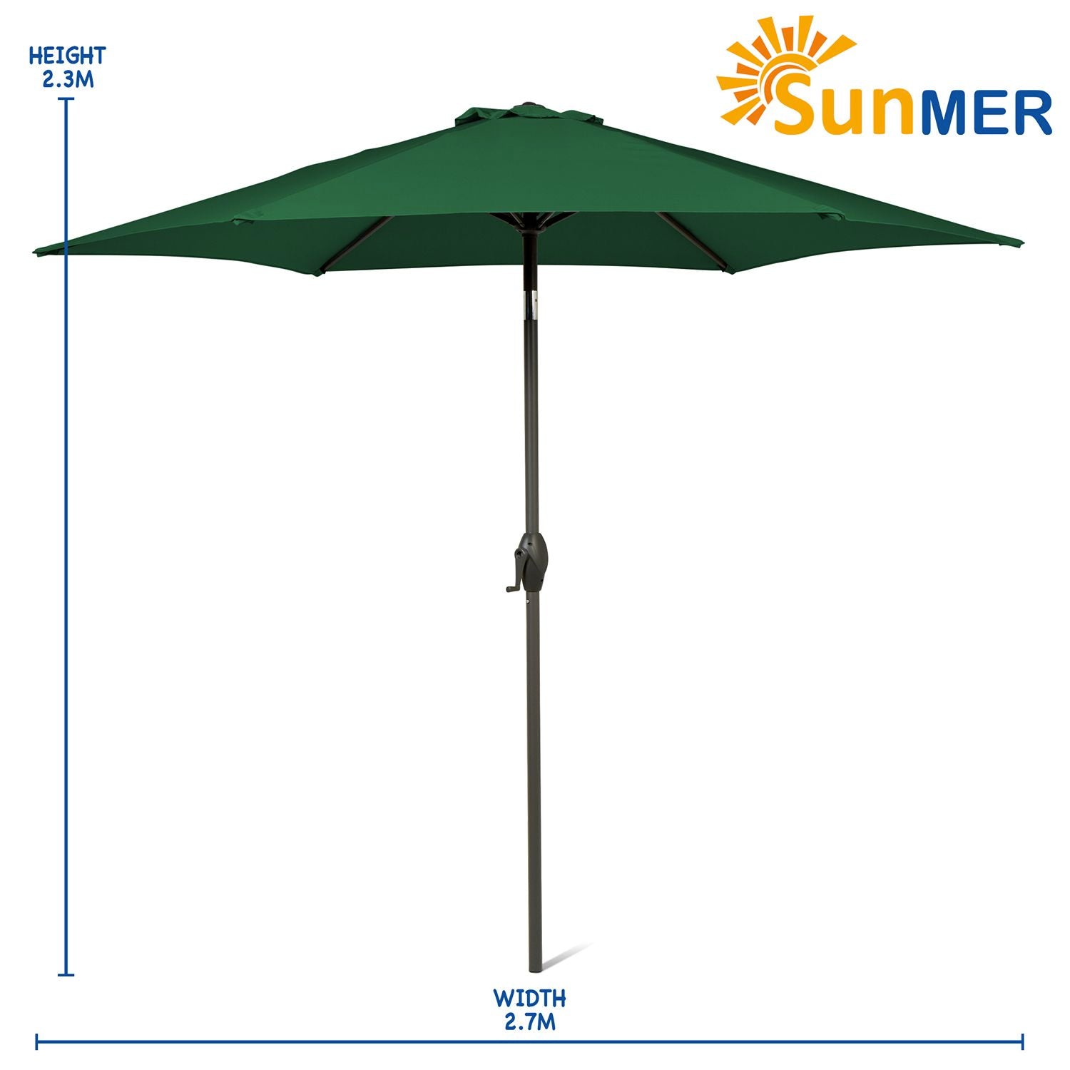SUNMER 2.7M Parasol with Crank Mechanism Sun Shading Water Repellent Polyeste Easy to Open and Close Crank Mechanism