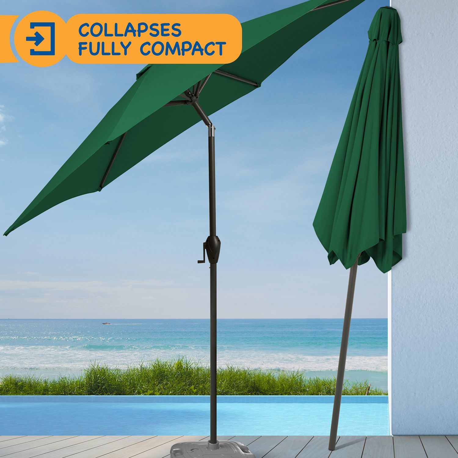 SUNMER 2.7M Parasol with Crank Mechanism Sun Shading Water Repellent Polyeste Easy to Open and Close Crank Mechanism