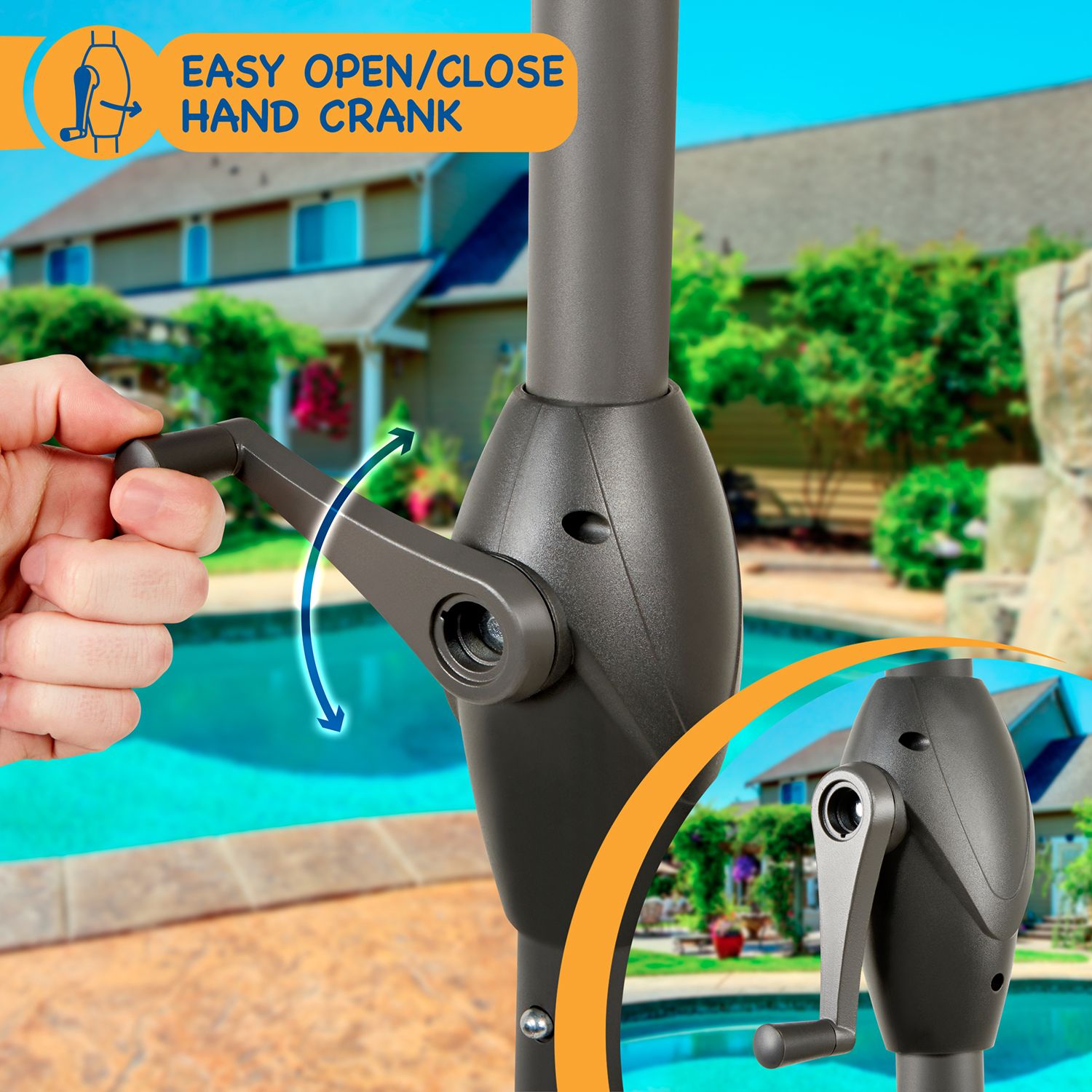 SUNMER 2.7M Parasol with Crank Mechanism, Sun Shading, Water Repellent, Polyester, Easy to Open and Close