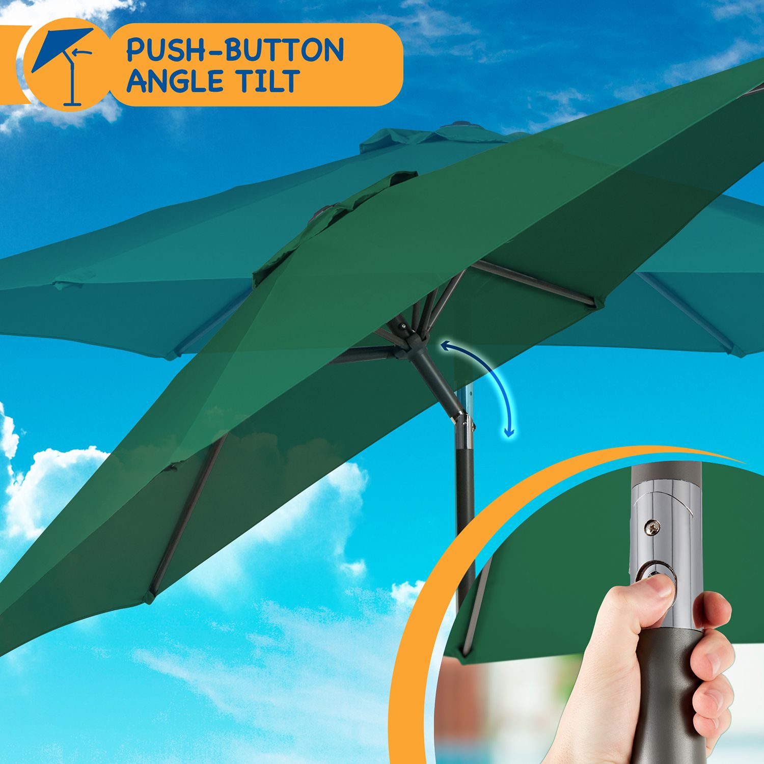 SUNMER 2.7M Parasol with Crank Mechanism Sun Shading Water Repellent Polyeste Easy to Open and Close Crank Mechanism
