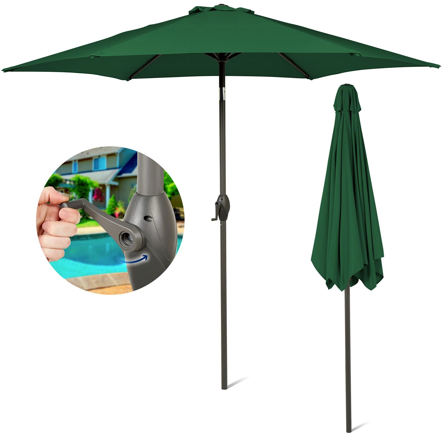 SUNMER 2.7M Parasol with Crank Mechanism Sun Shading Water Repellent Polyeste Easy to Open and Close Crank Mechanism