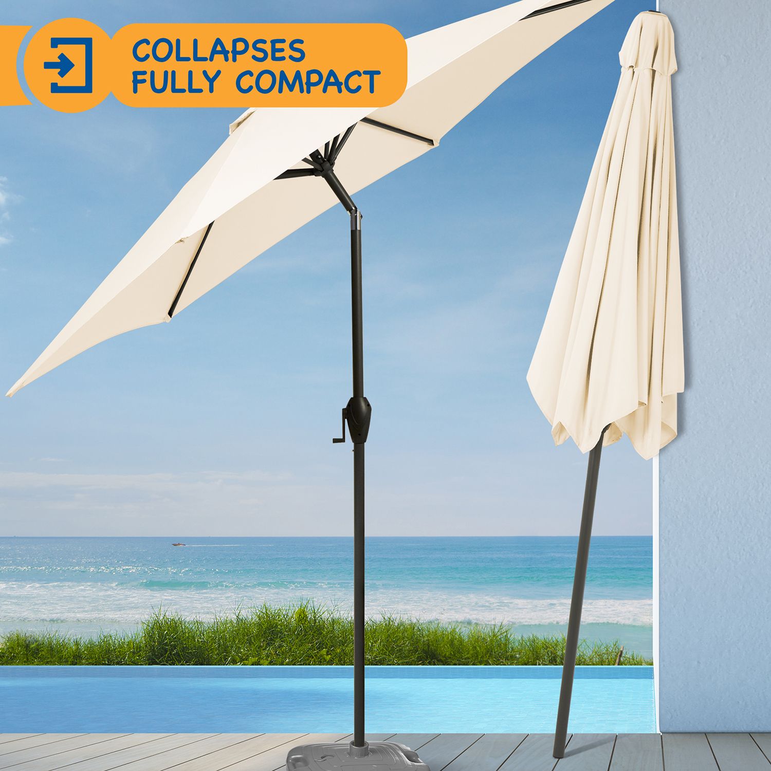 SUNMER 2.7M Parasol with Crank Mechanism, Sun Shading, Water Repellent, Polyester, Easy to Open and Close