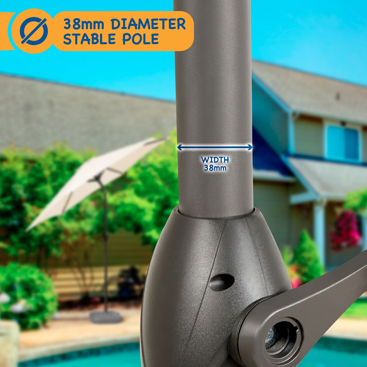 SUNMER 2.7M Parasol with Crank Mechanism Sun Shading Water Repellent Polyeste Easy to Open and Close Crank Mechanism