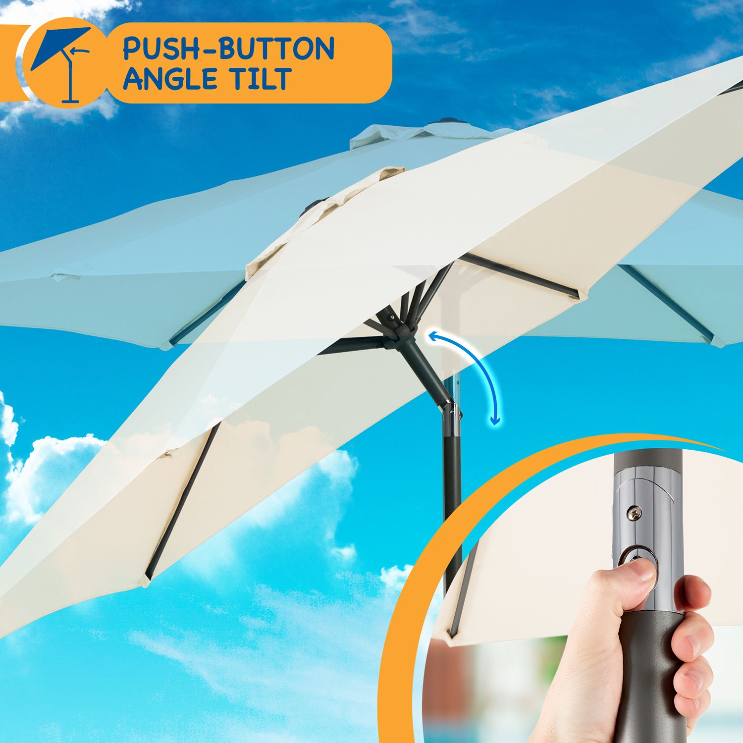 SUNMER 2.7M Parasol with Crank Mechanism Sun Shading Water Repellent Polyeste Easy to Open and Close Crank Mechanism