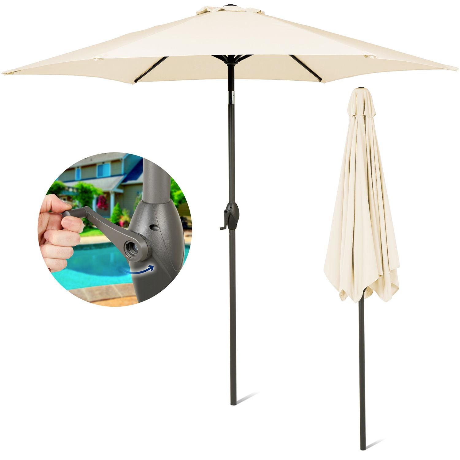 SUNMER 2.7M Parasol with Crank Mechanism Sun Shading Water Repellent Polyeste Easy to Open and Close Crank Mechanism