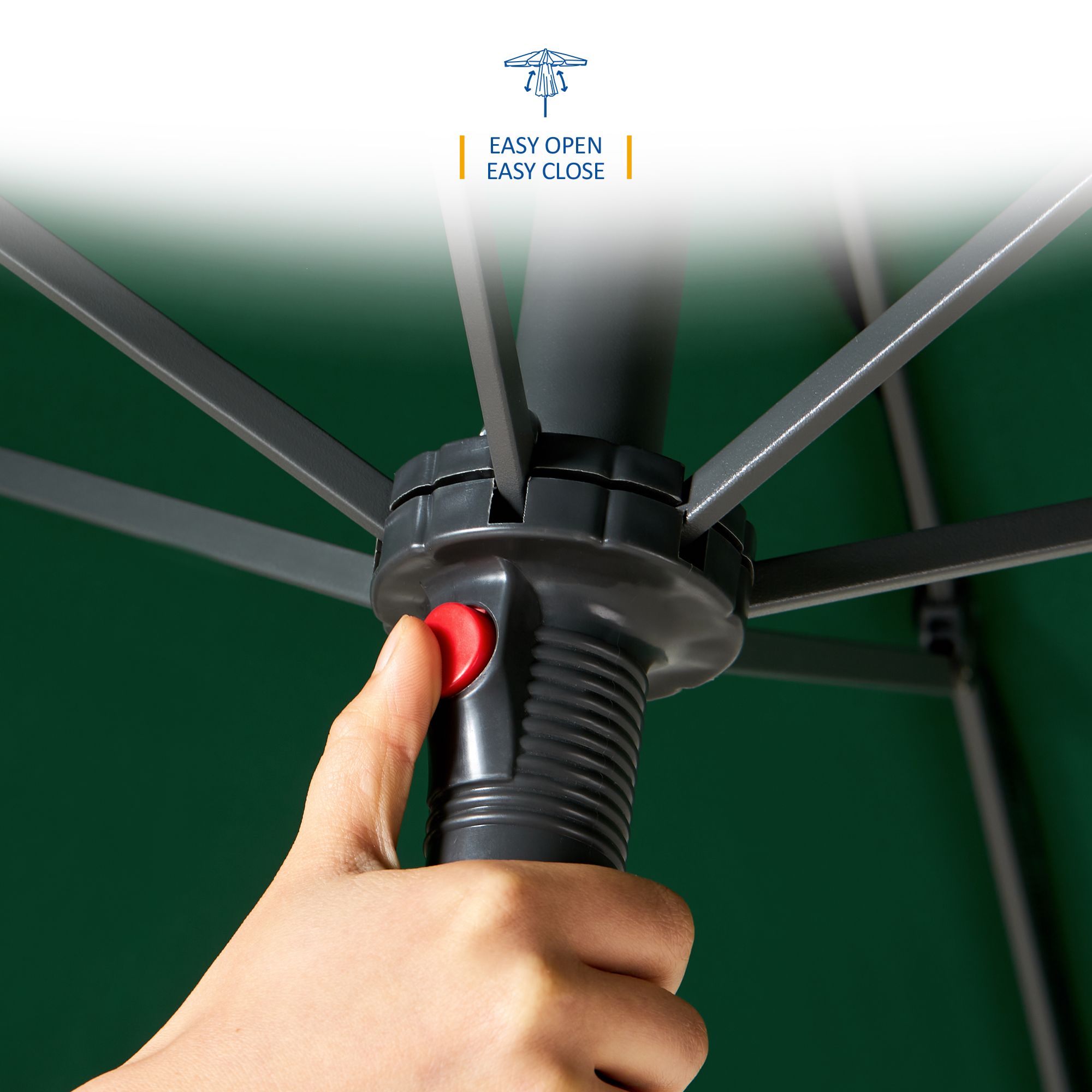 SUNMER 2M Push-up Garden Parasol Sun Shading Umbrella, Easy Open/Close Push Up with Tilt, Water Repellent Polyester, Powder-Coated Steel Frame