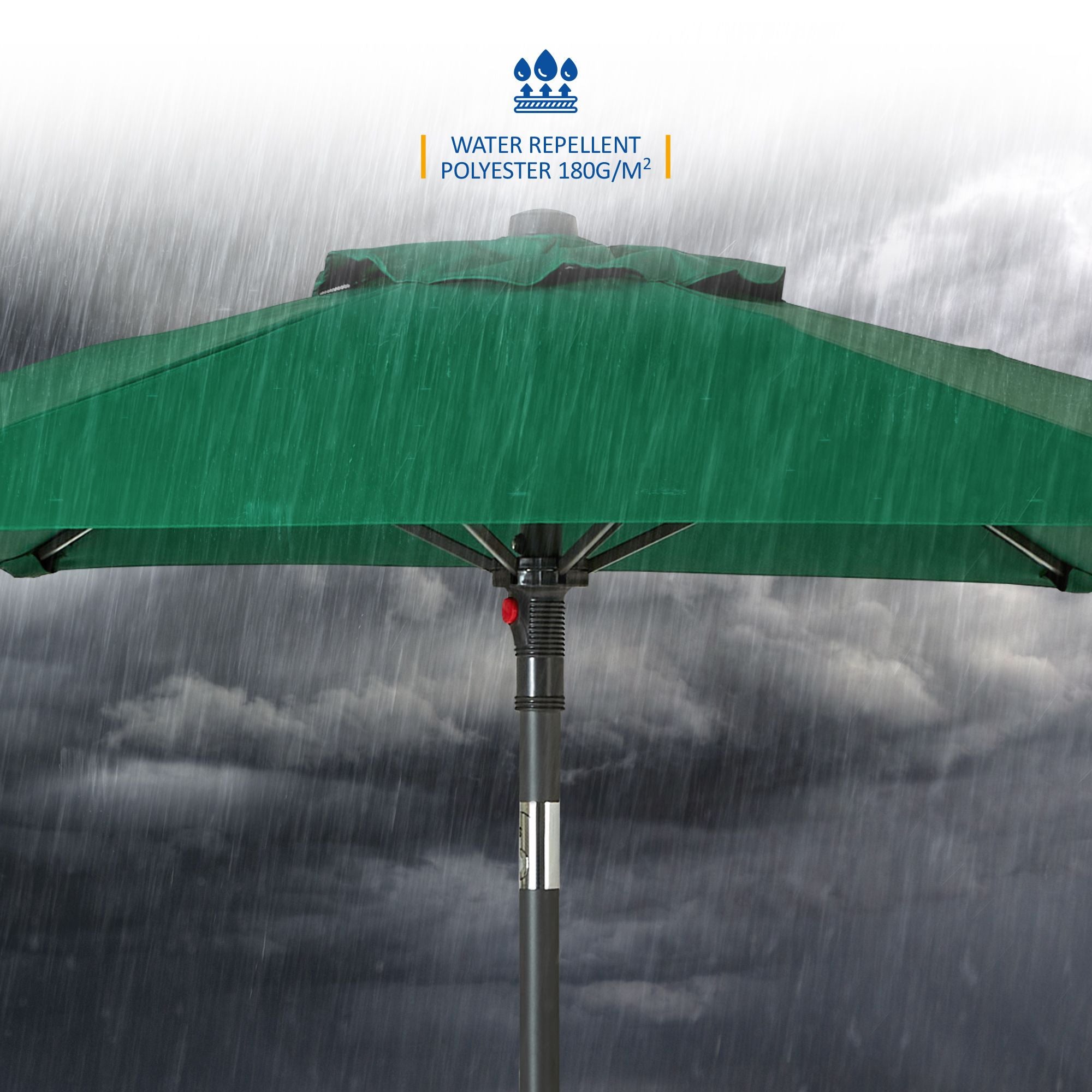 SUNMER 2M Push-up Garden Parasol Sun Shading Umbrella, Easy Open/Close Push Up with Tilt, Water Repellent Polyester, Powder-Coated Steel Frame