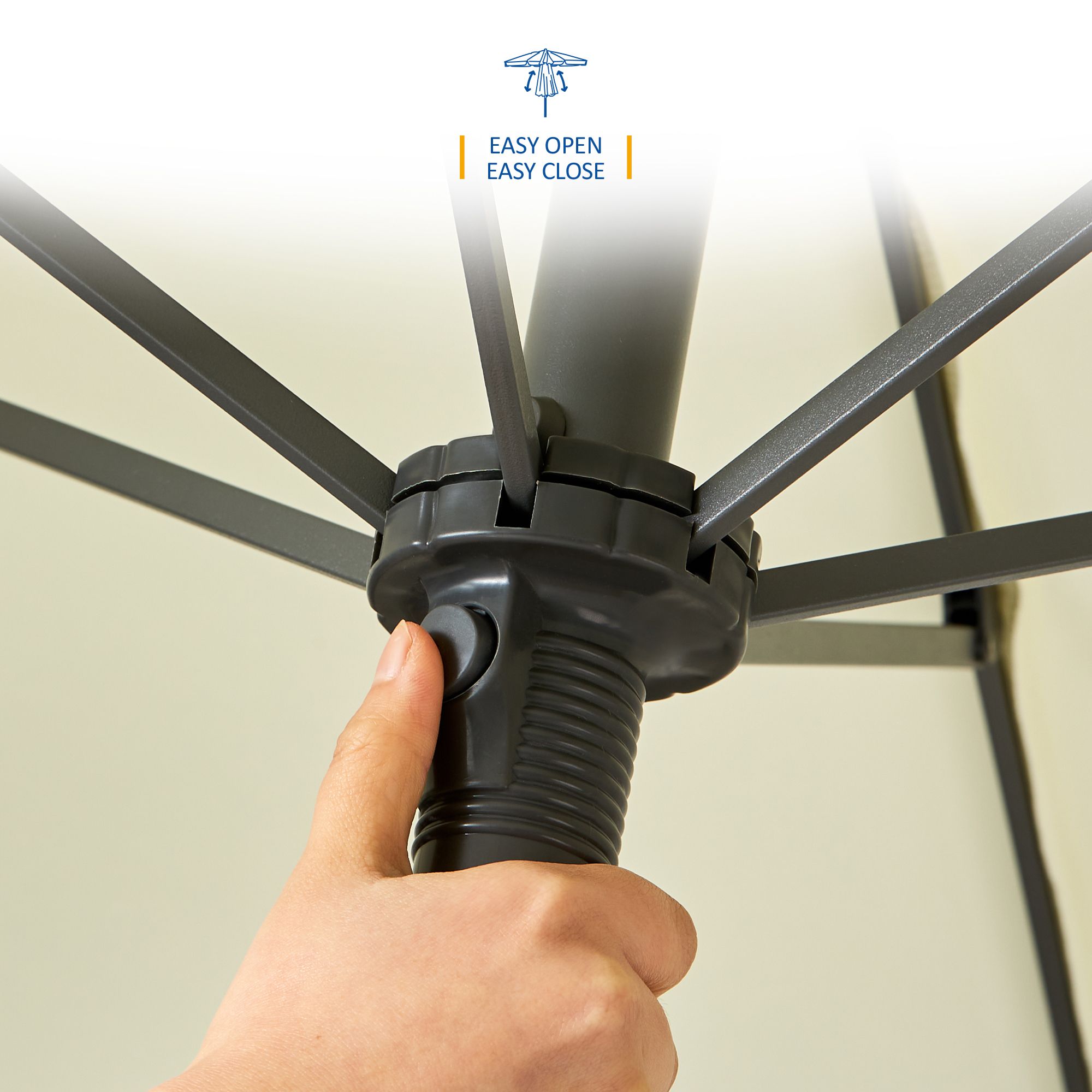 SUNMER 2M Push-up Garden Parasol Sun Shading Umbrella, Easy Open/Close Push Up with Tilt, Water Repellent Polyester, Powder-Coated Steel Frame