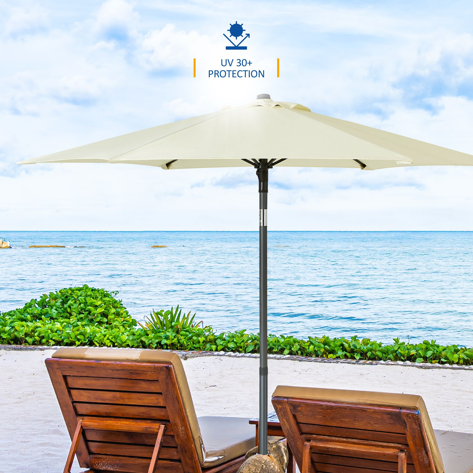 SUNMER Beach 2M Steel Parasol with Tilt Water Repellent, UV Light Protection, Easy to Open and Close, Garden Outdoor Parasol With Tilt Mechanism