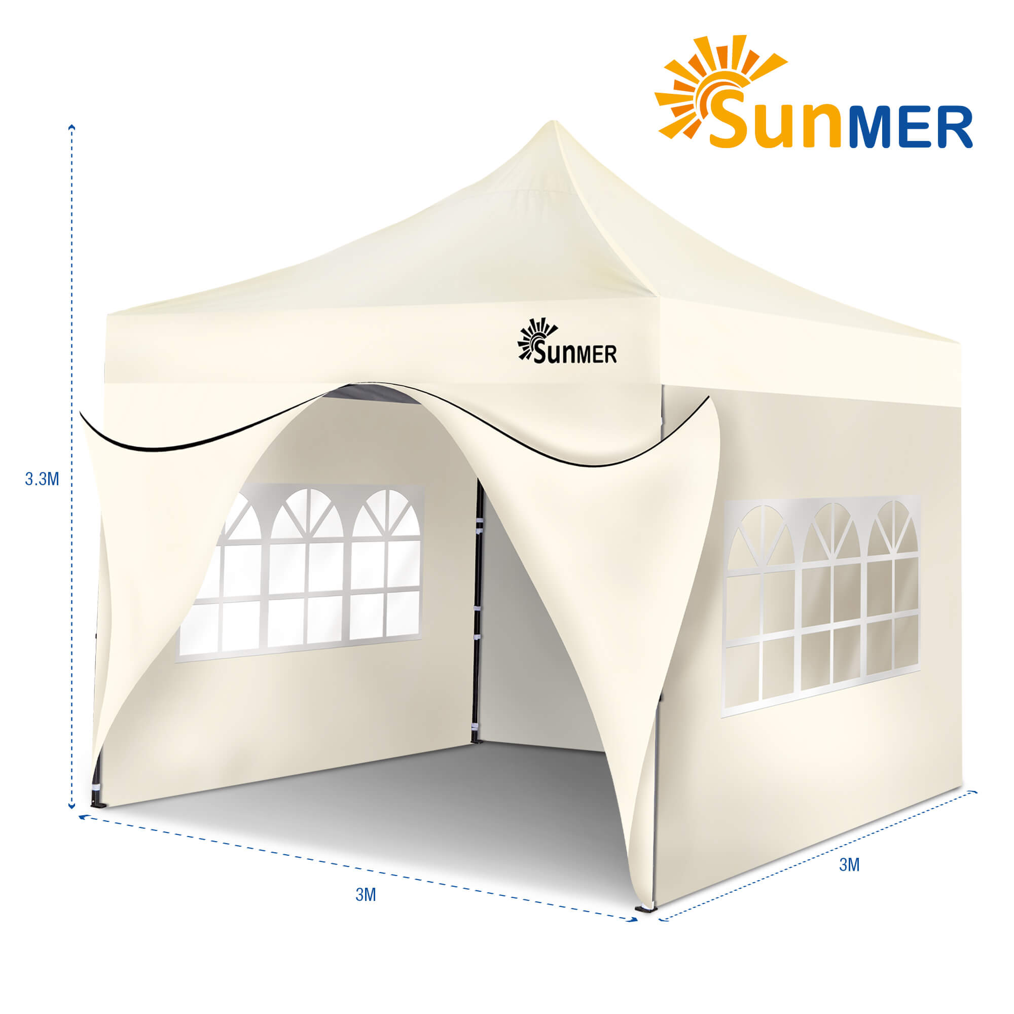 SUNMER 3Mx3M Steel Framed Gazebo with Walls