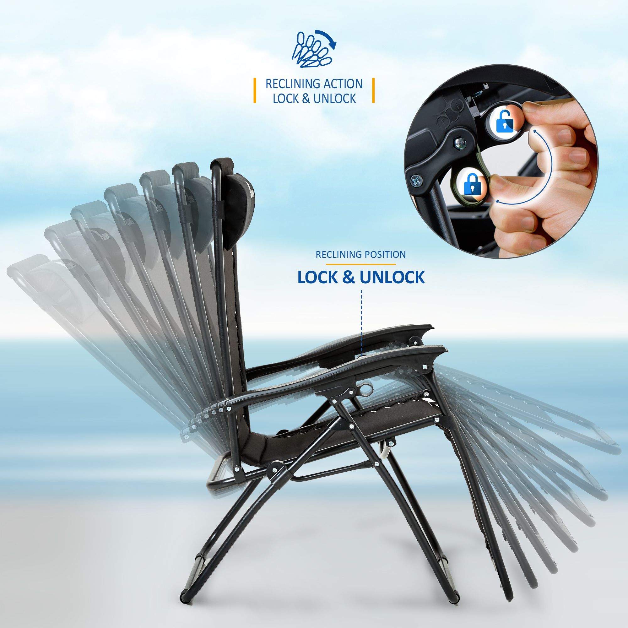 SUNMER Set of 2 Sun Lounger Garden Chairs With Cup And Phone Holder