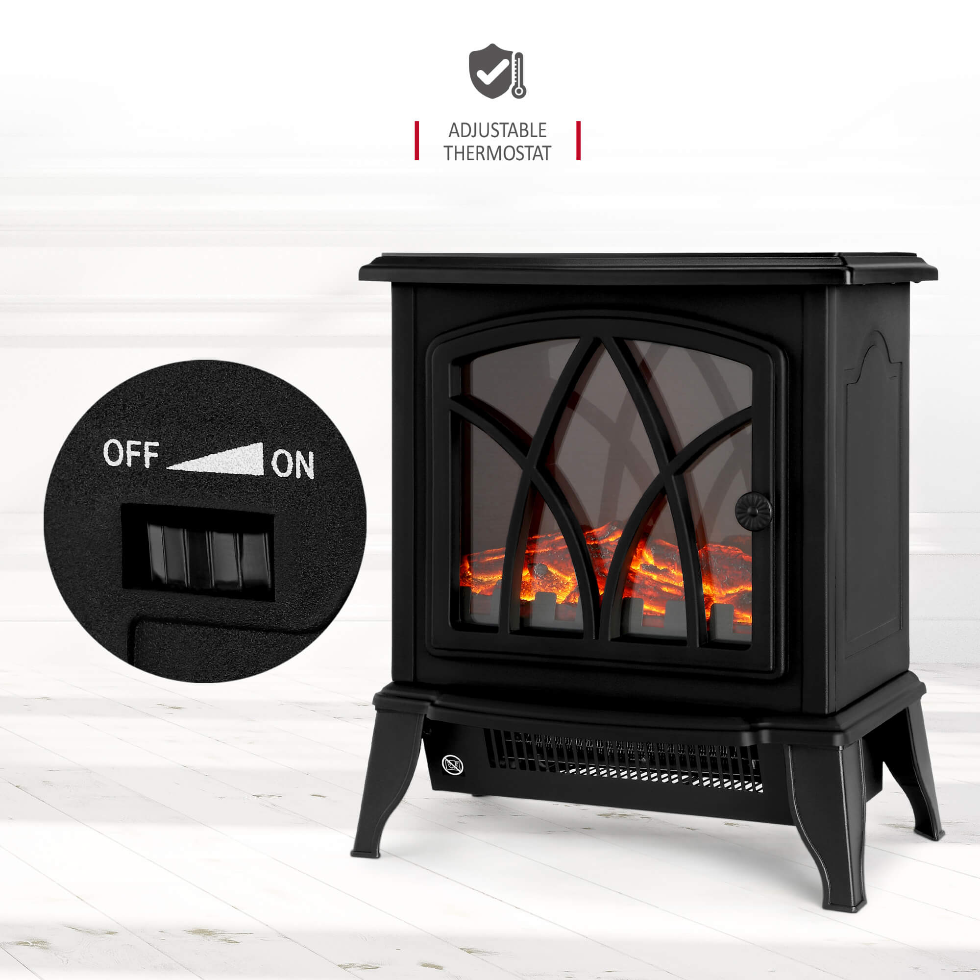 NETTA Electric Stove Heater Fireplace Fire Log Effect 1600-1800W - Black