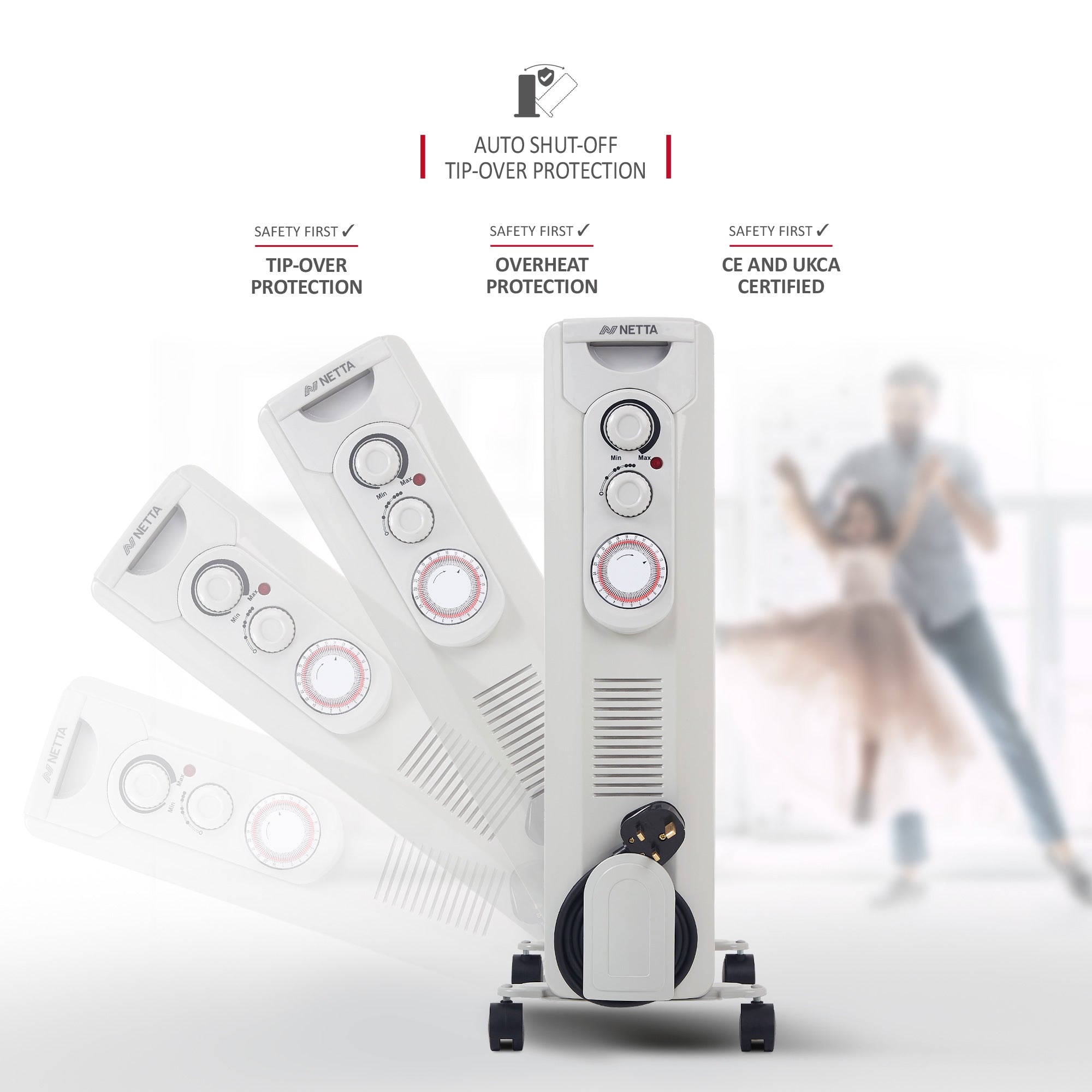 NETTA Oil Filled Radiator 2500W Portable Electric Heater with Thermostat & 24 Hour Timer, 11 Fin, Grey