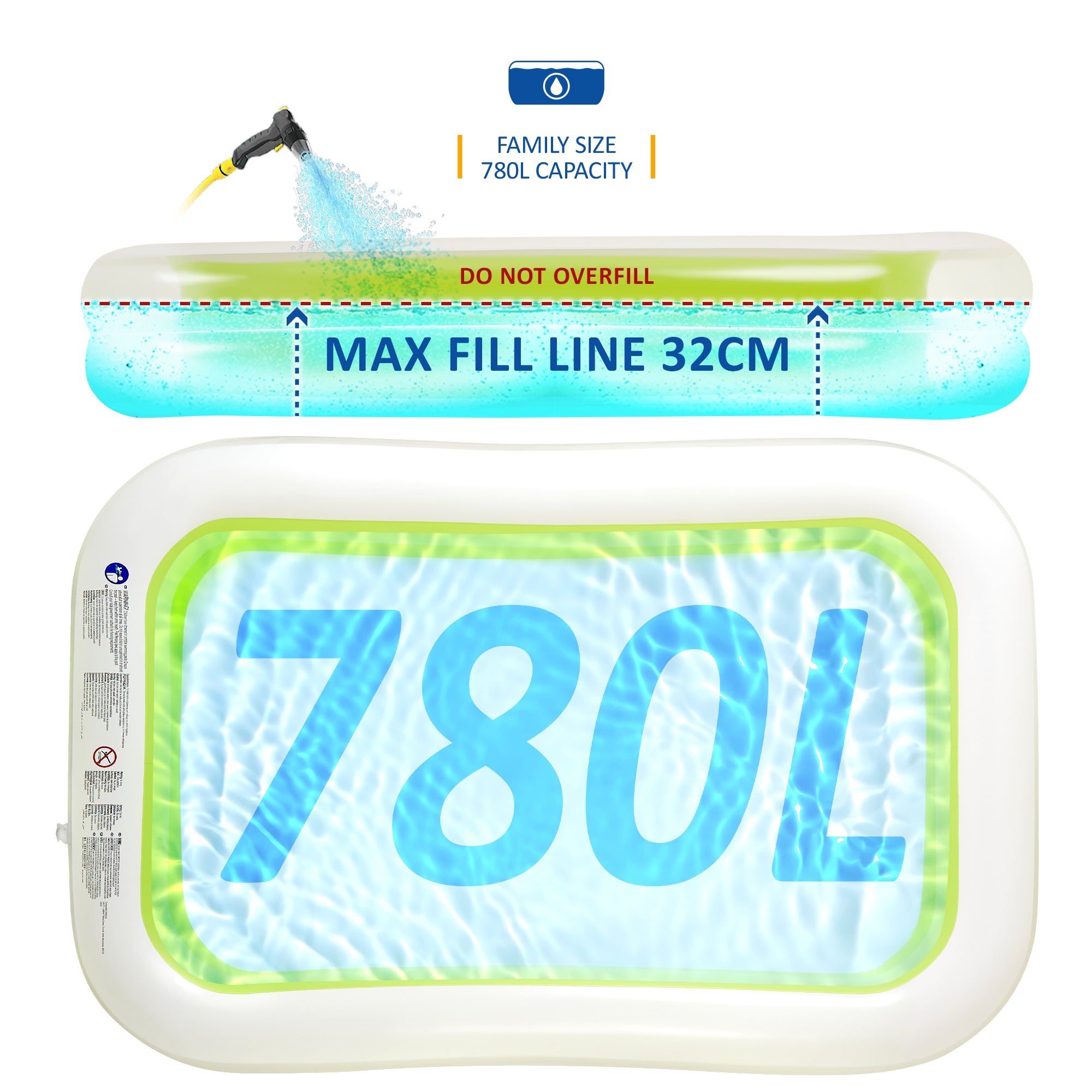 SUNMER Large 8.5ft Inflatable Family Paddling Pool - 780L Capacity