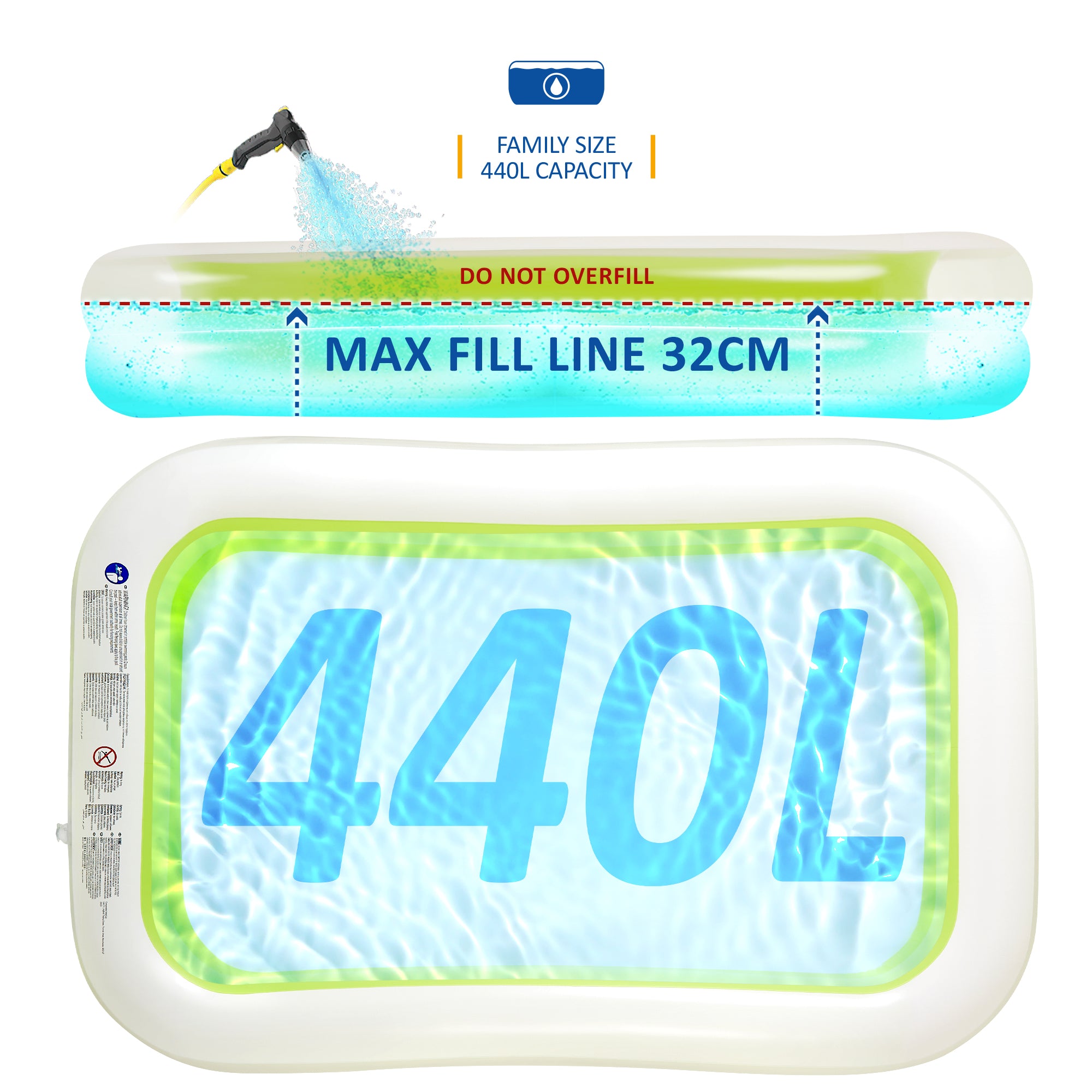 SUNMER Large 6.5ft Inflatable Family Paddling Pool - 440L Capacity