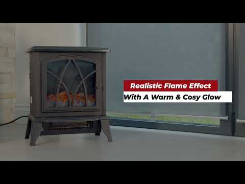 NETTA Electric Stove Heater Fireplace Fire Log Effect 1600-1800W - Black