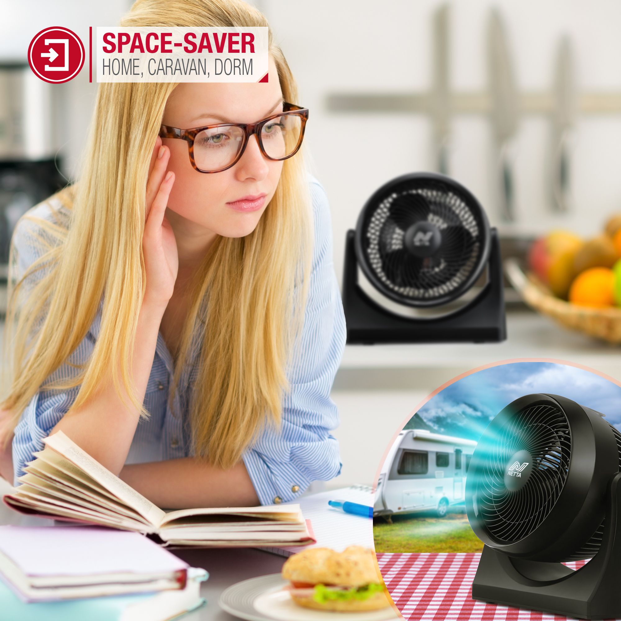 NETTA 10 Inch 3-Speed Turbo Desk Fan - Black