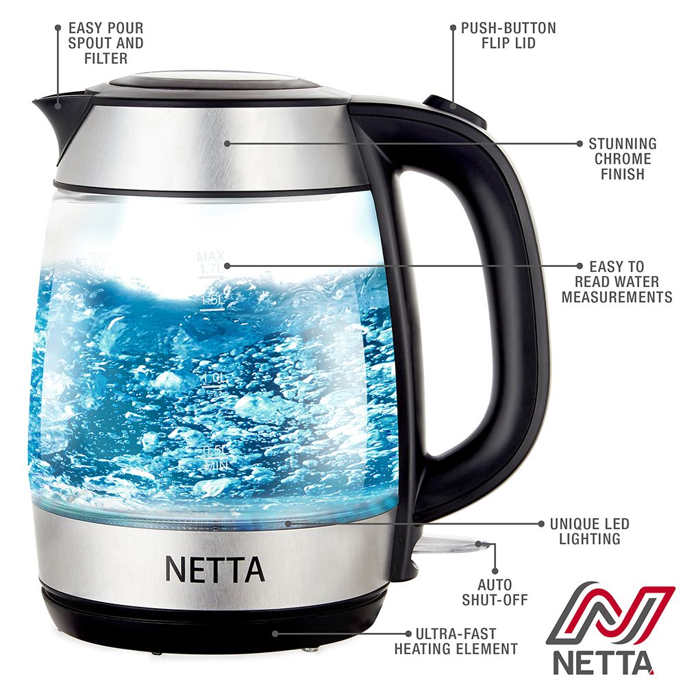NETTA 1.7L Illuminated Glass Kettle - 2200W