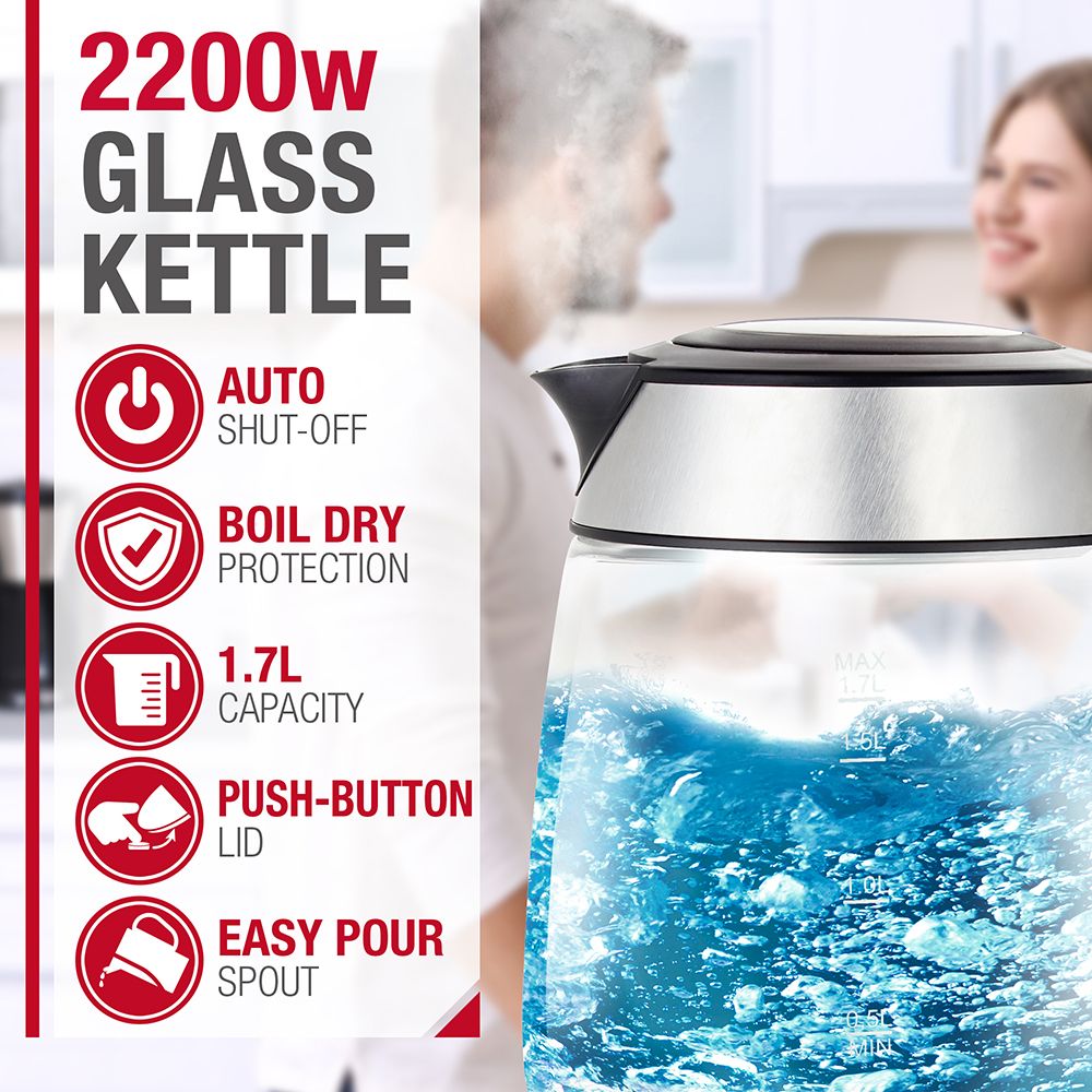 NETTA 1.7L Illuminated Glass Kettle - 2200W