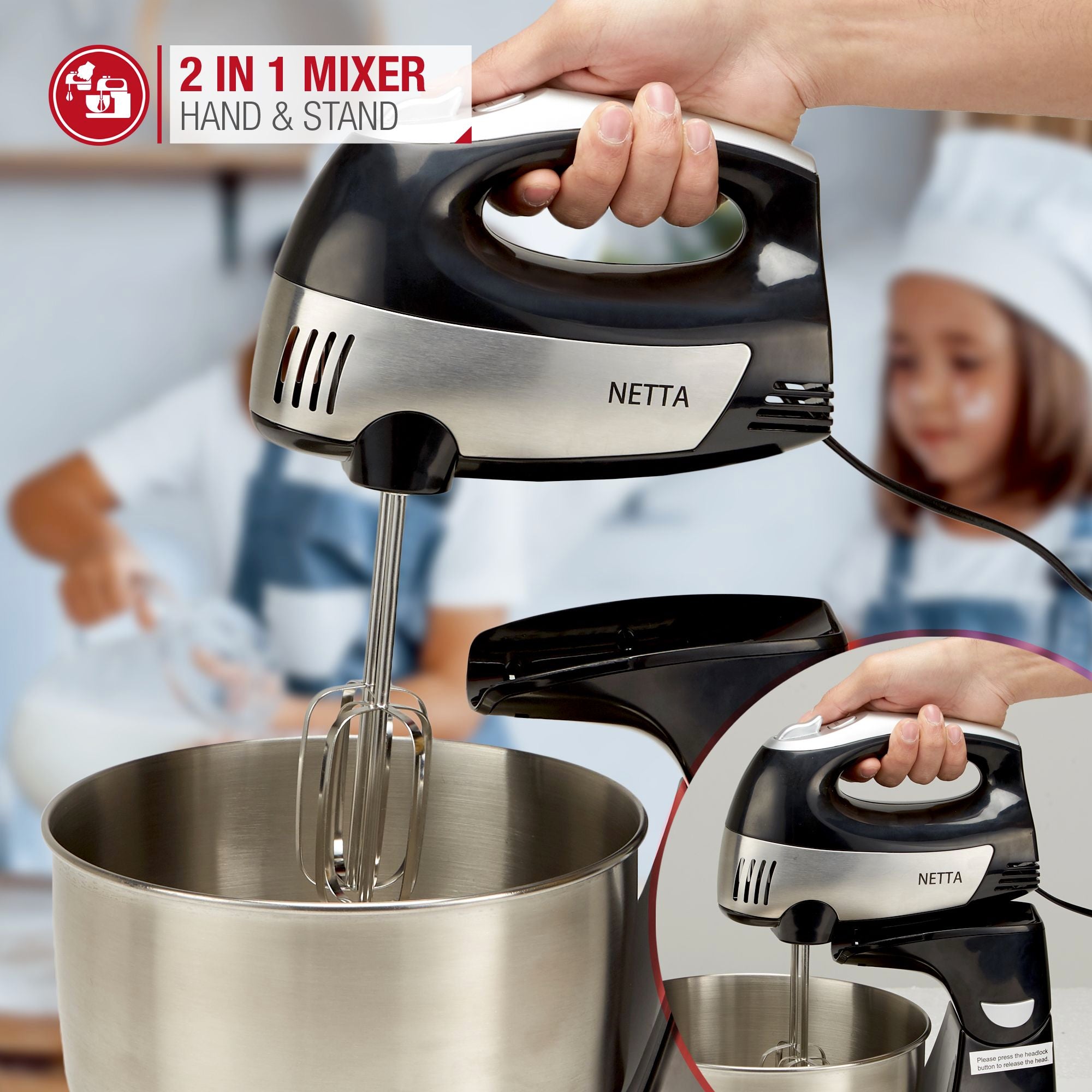 NETTA 300W 2 in 1 Stand Mixer - Black