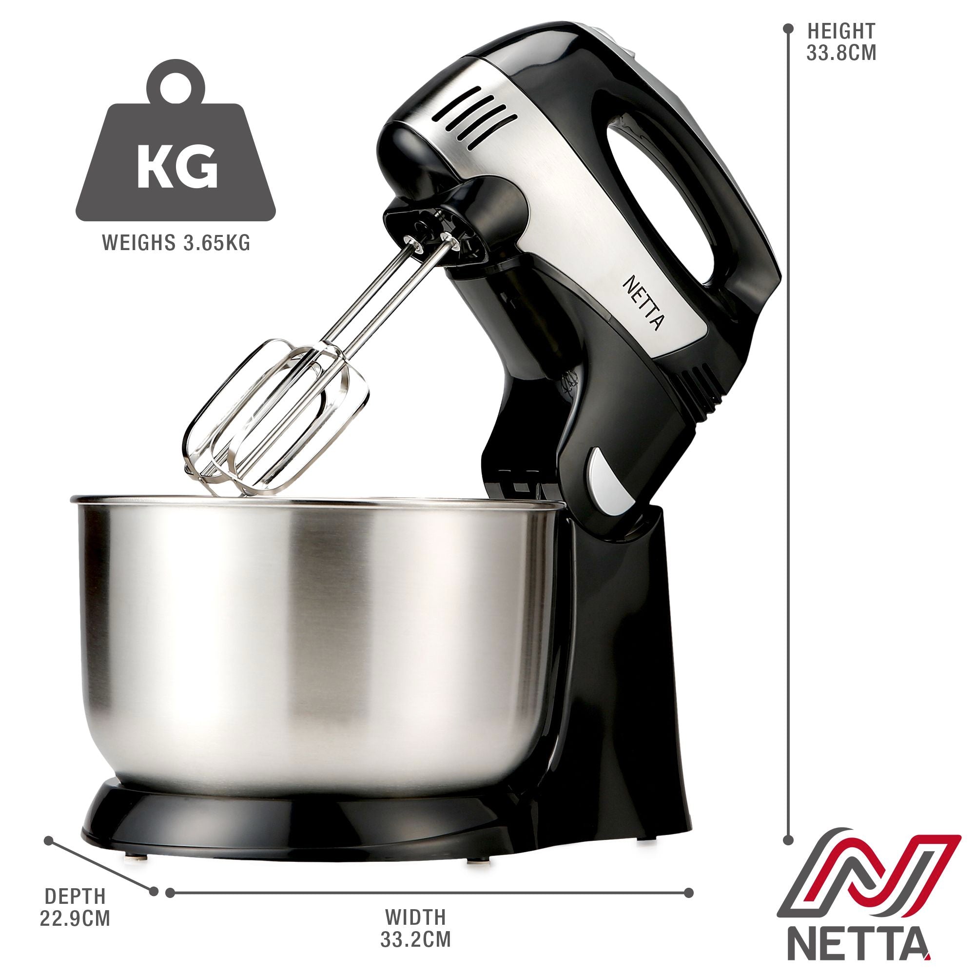 NETTA 300W 2 in 1 Stand Mixer - Black