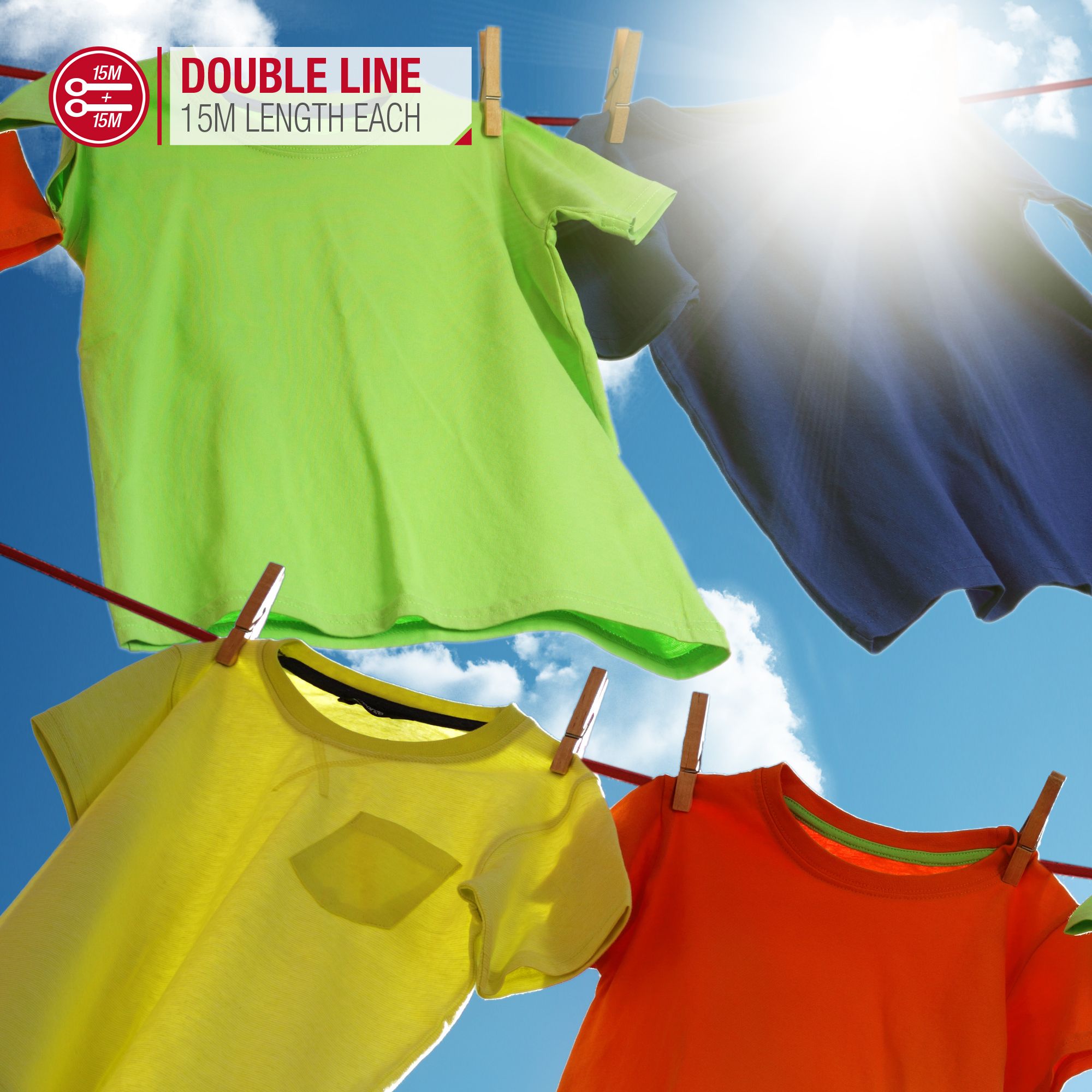 NETTA Retractable Reel Washing Line with 30M Drying Space (2x15M) - Black and Red