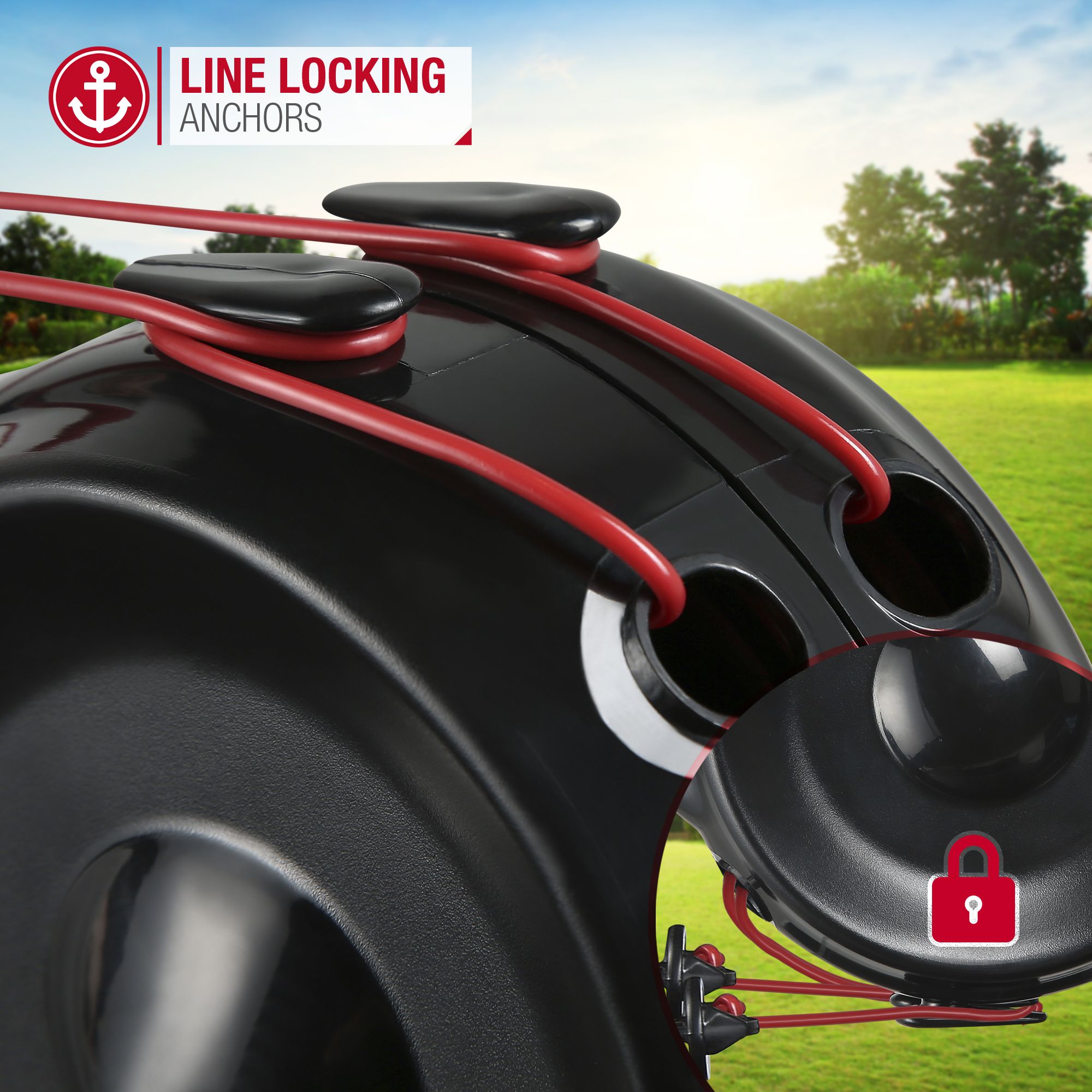 NETTA Retractable Reel Washing Line with 30M Drying Space (2x15M) - Black and Red