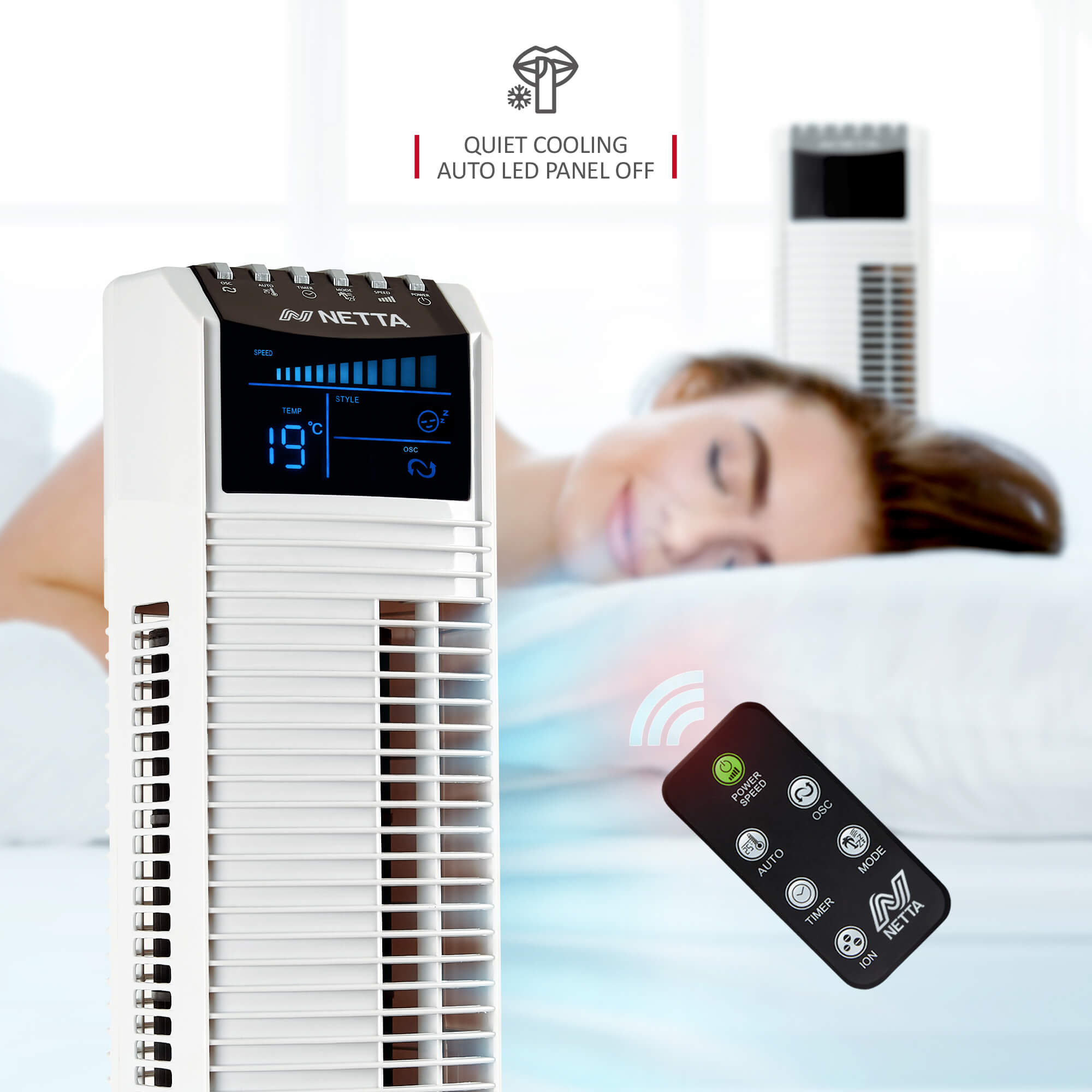 NETTA 44 Inch Tower Fan with 8-hour Timer - White