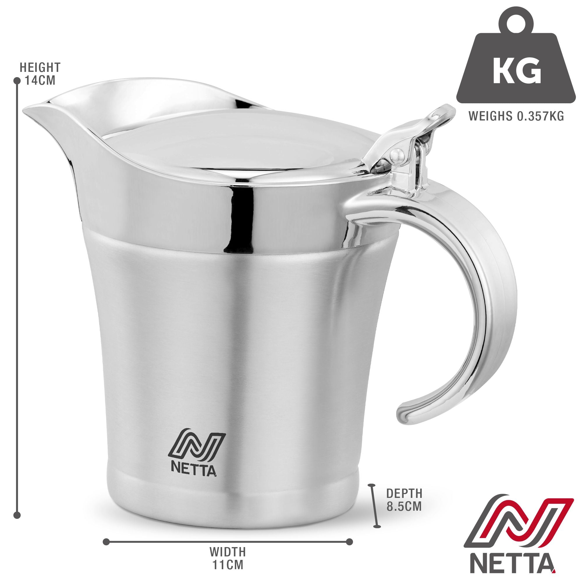 NETTA Insulated Stainless Steel Gravy Boat - 500ml Capacity