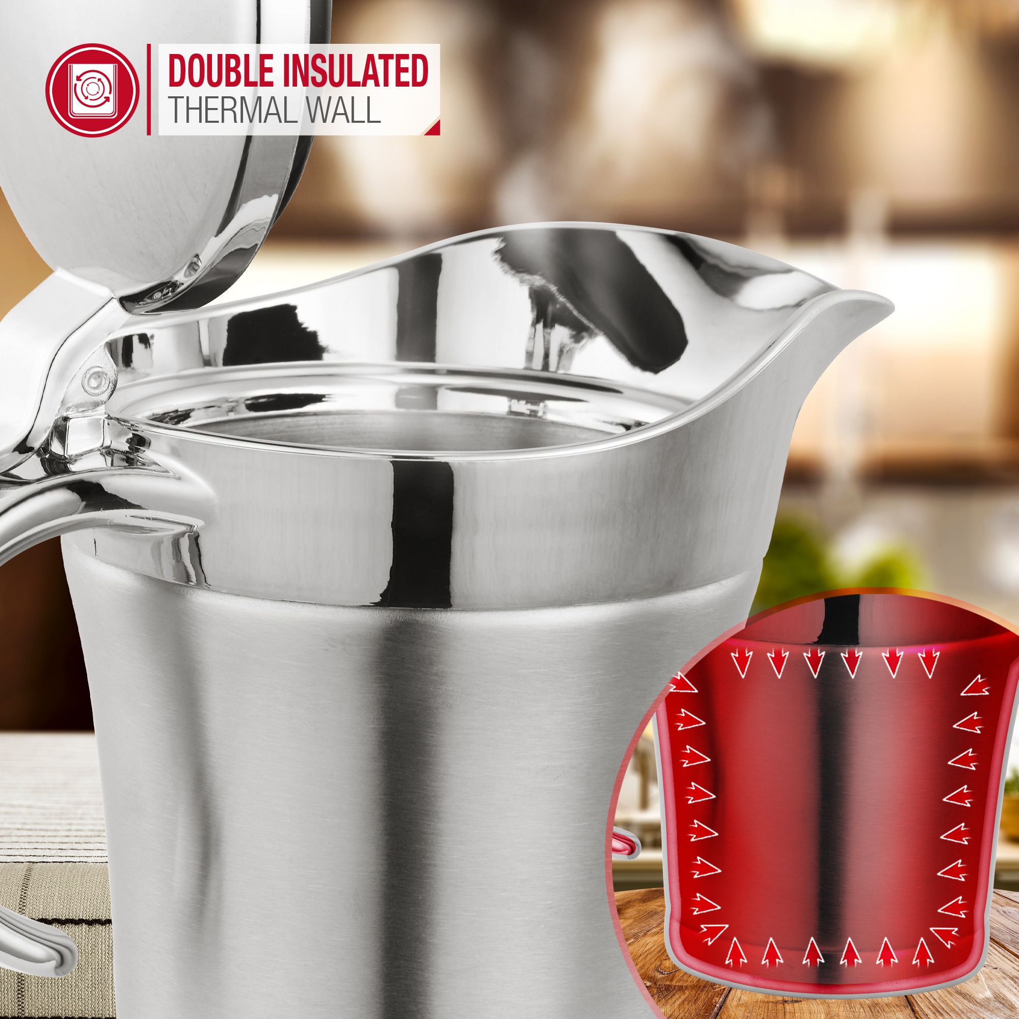 NETTA Insulated Stainless Steel Gravy Boat - 500ml Capacity