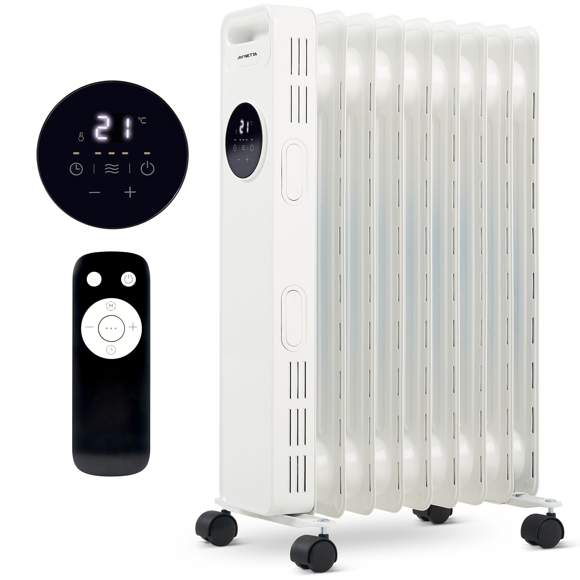 NETTA 2000W 9 Fin Oil Filled Radiator with Timer & Remote Control - White