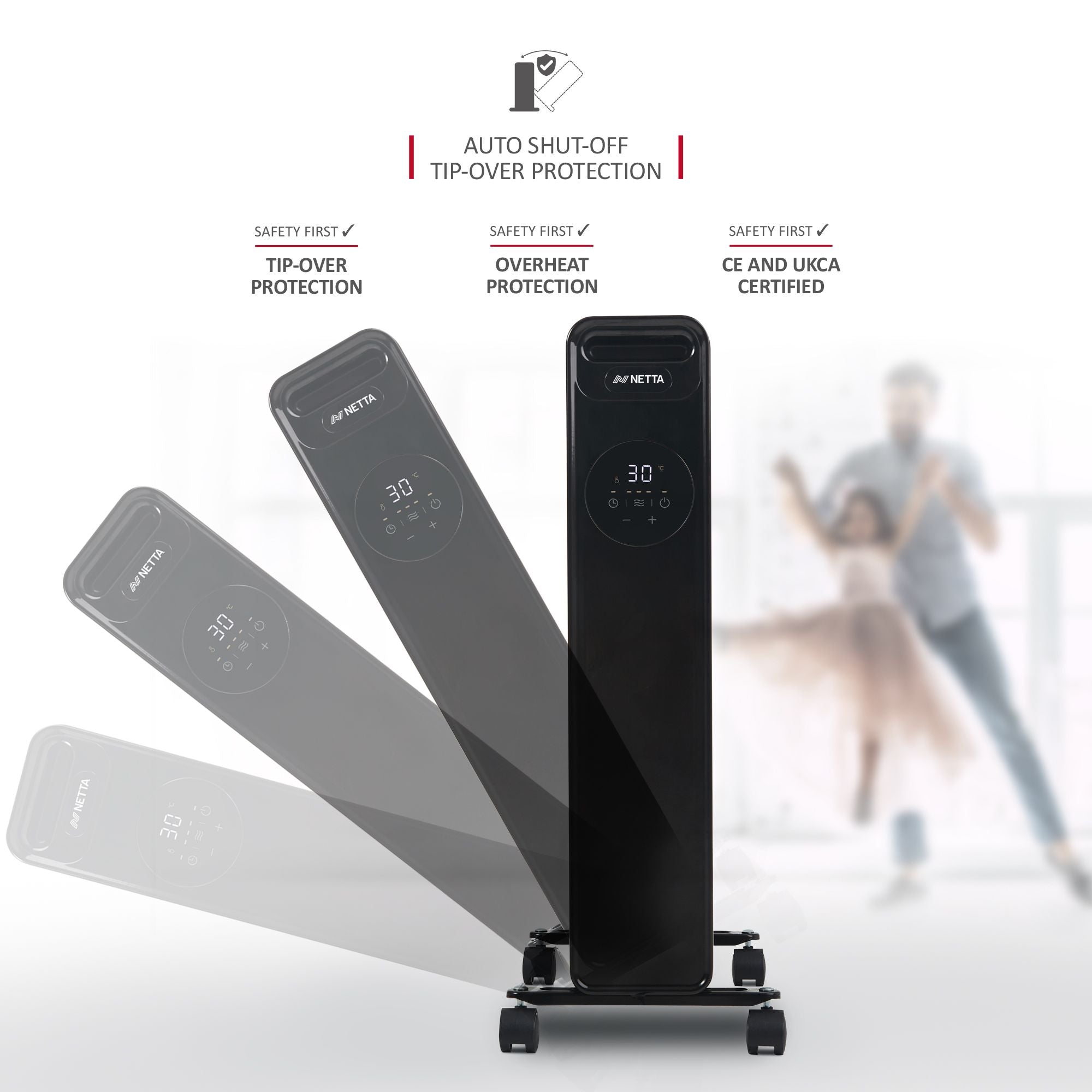 NETTA 2000W 9 Fin Oil Filled Radiator with Timer & Remote Control - Black