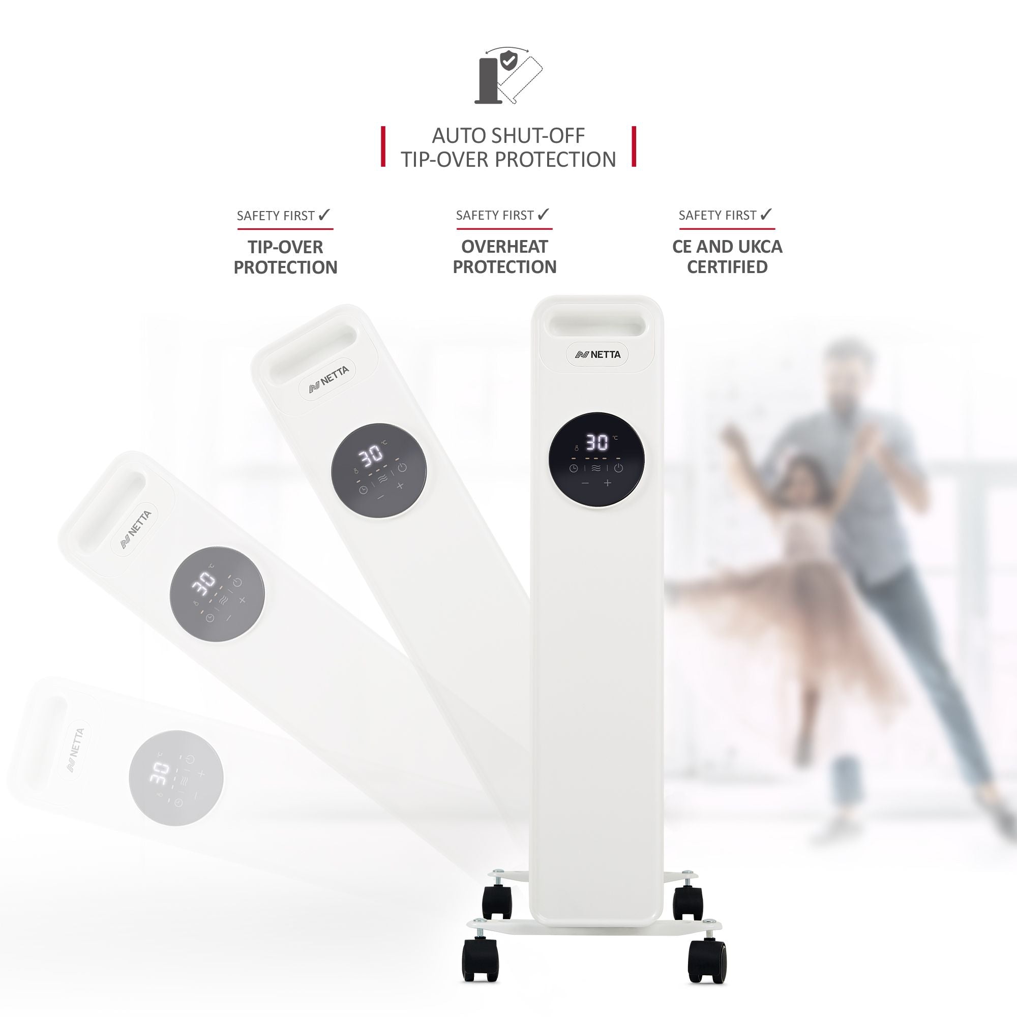 NETTA 2000W 9 Fin Oil Filled Radiator with Timer & Remote Control - White