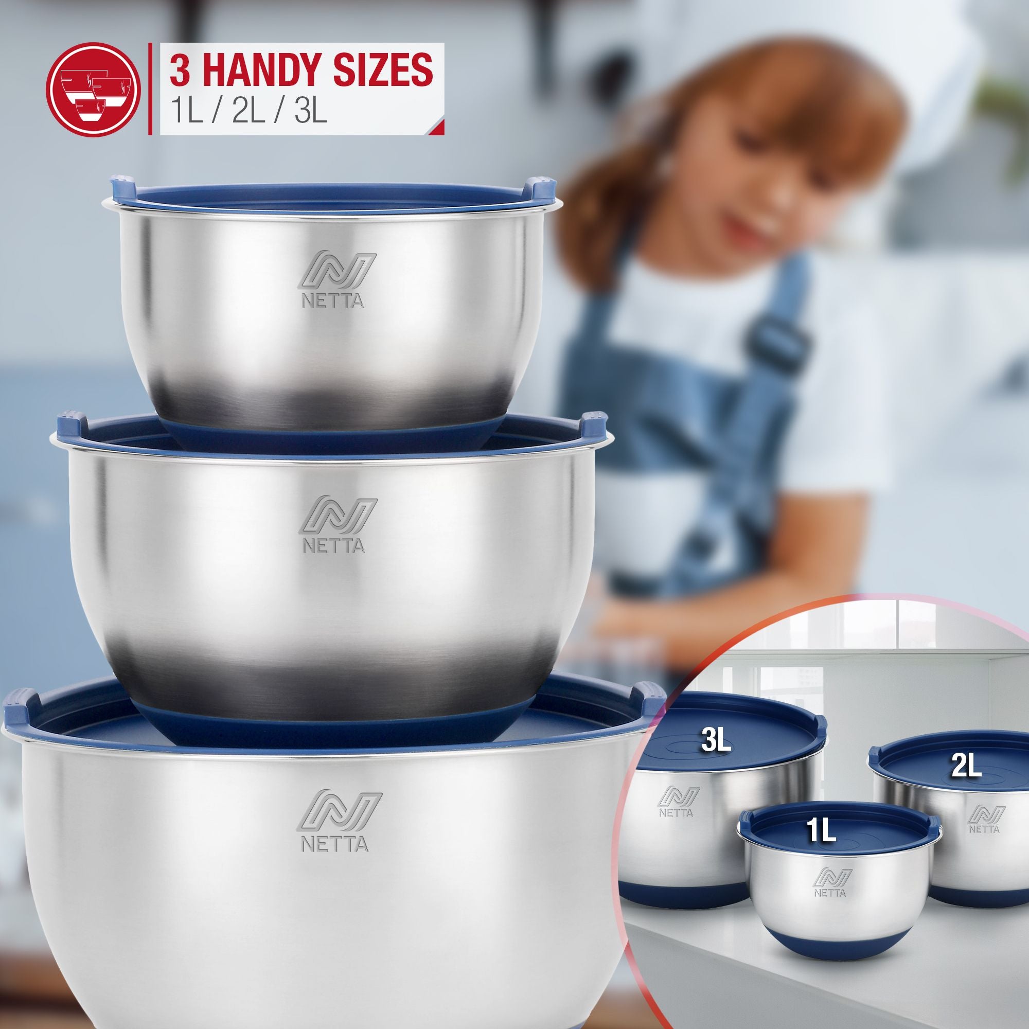 Stainless Steel Mixing Bowls with Lids - Set of 3