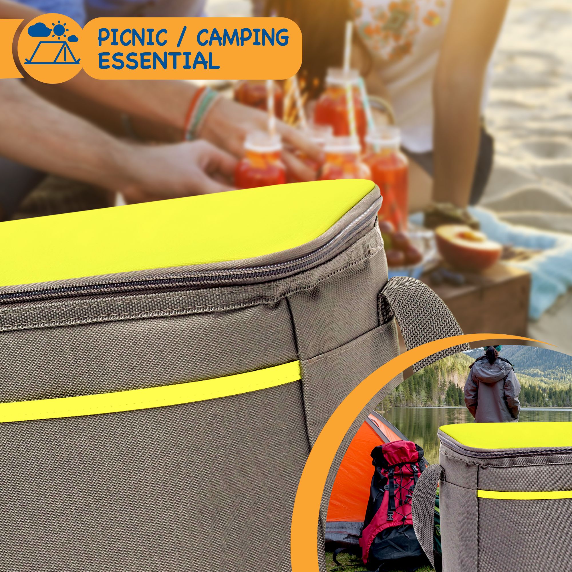 SUNMER 16L Cooler Bag With Shoulder Strap - Grey & Lime