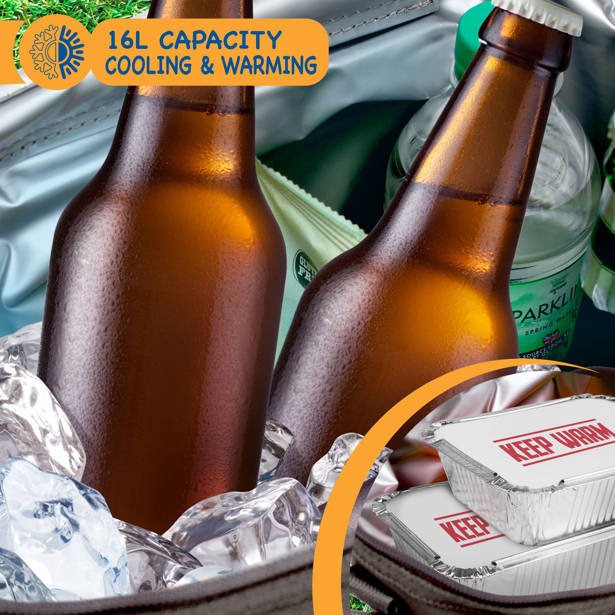 SUNMER 16L Cooler Bag With Shoulder Strap - Grey & Lime