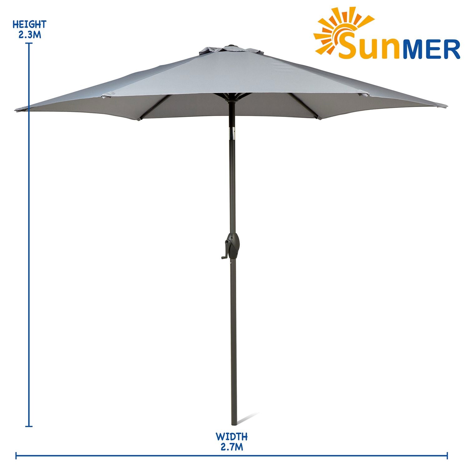 SUNMER 2.7M Parasol with Crank Mechanism Sun Shading Water Repellent Polyeste Easy to Open and Close Crank Mechanism