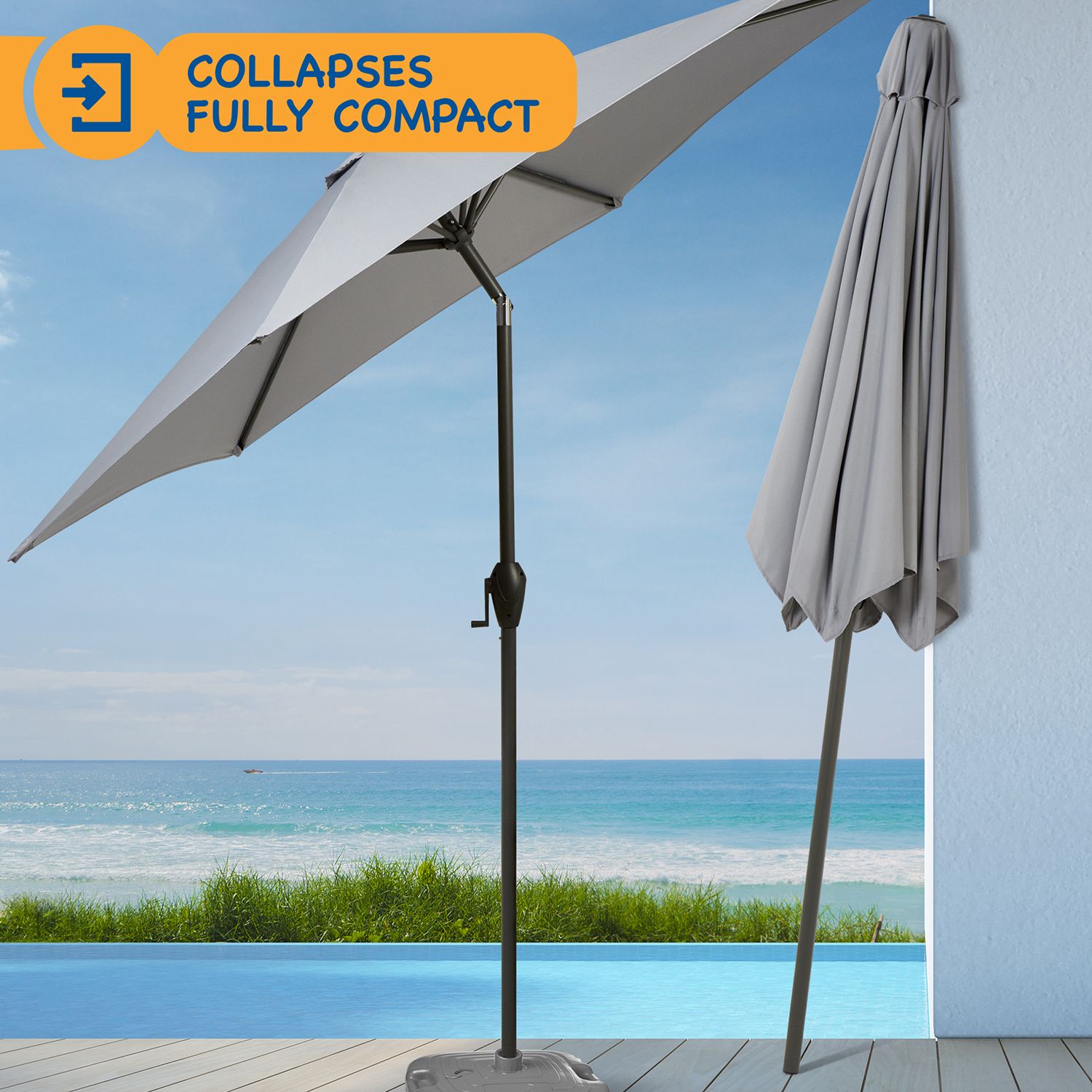 SUNMER 2.7M Parasol with Crank Mechanism Sun Shading Water Repellent Polyeste Easy to Open and Close Crank Mechanism