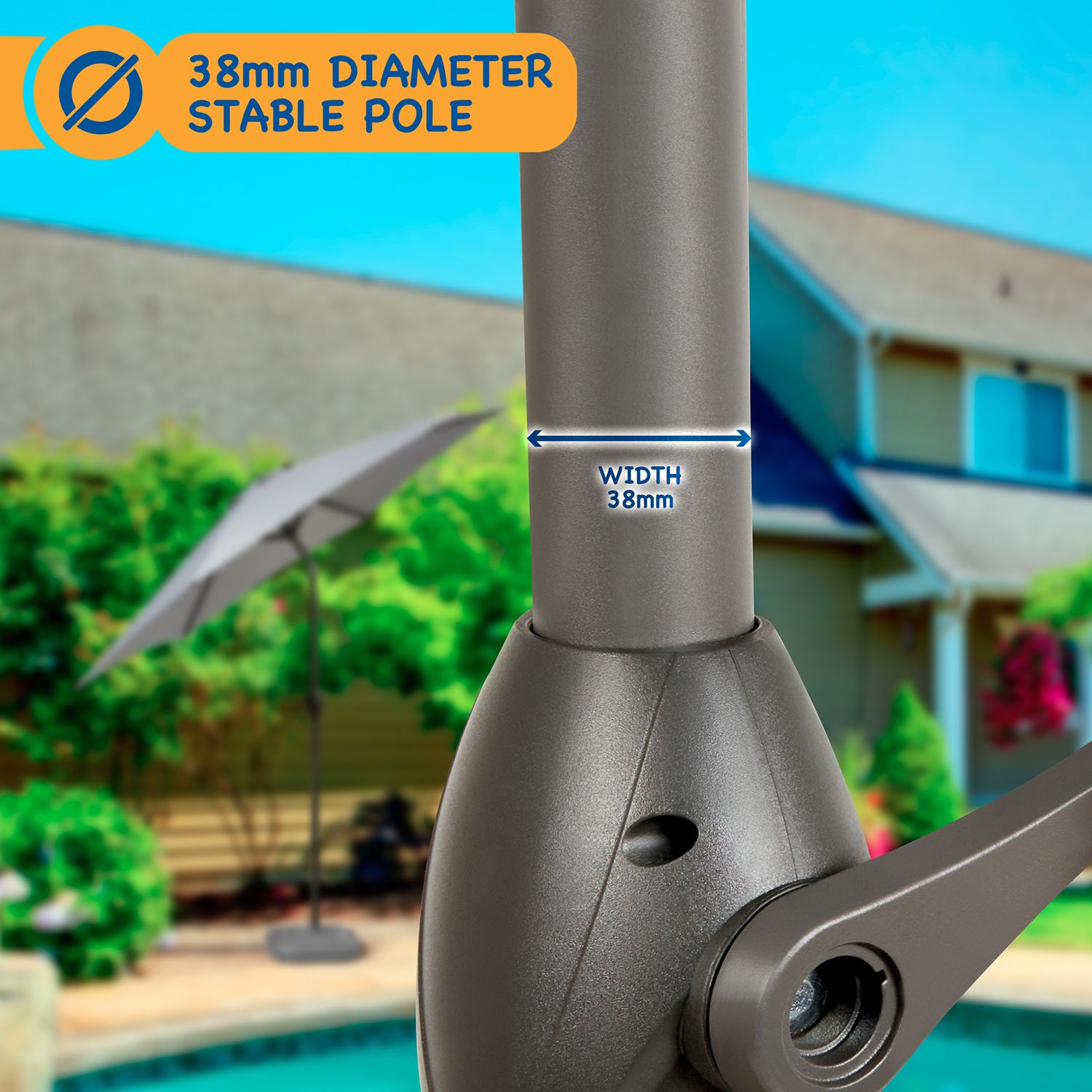SUNMER 2.7M Parasol with Crank Mechanism Sun Shading Water Repellent Polyeste Easy to Open and Close Crank Mechanism