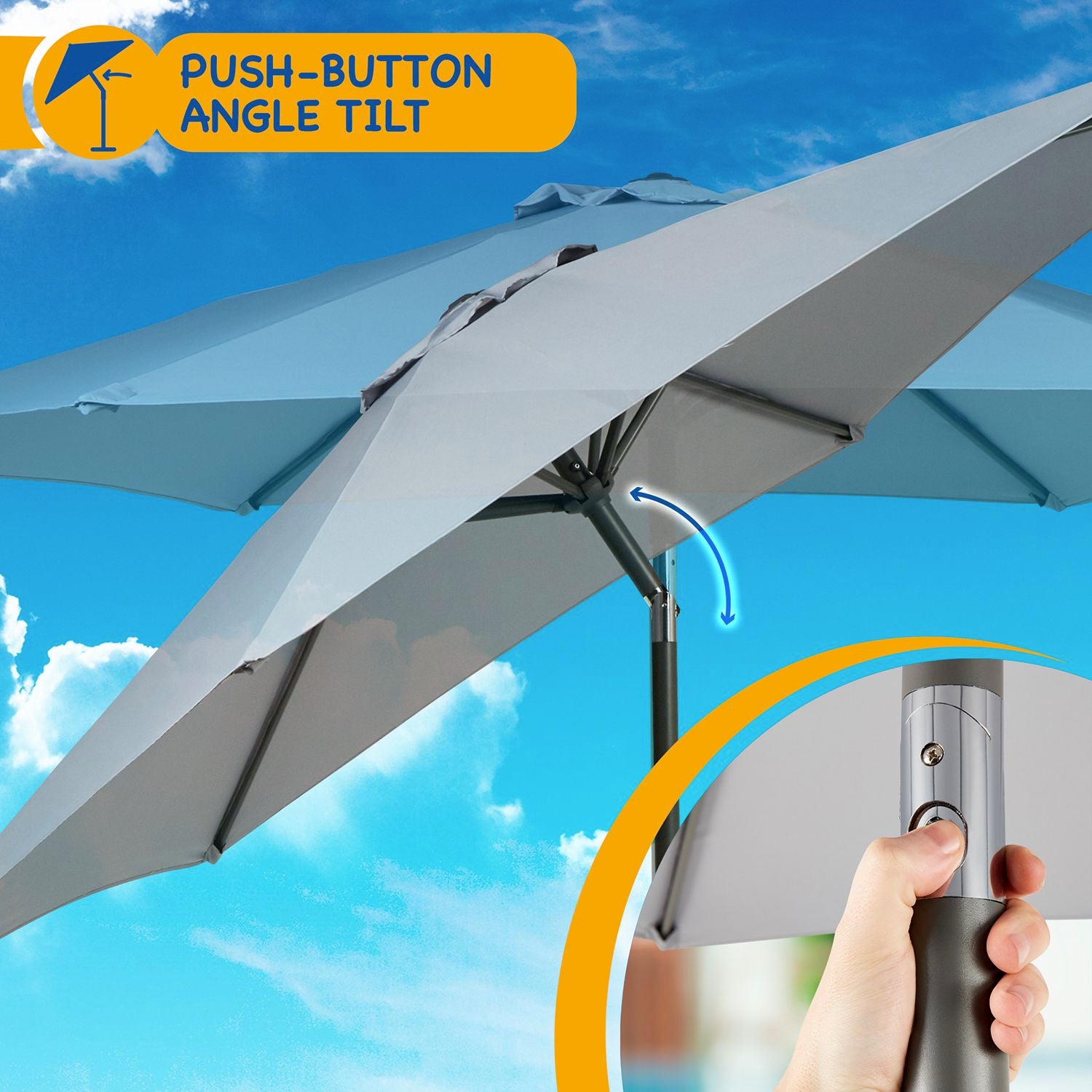 SUNMER 2.7M Parasol with Crank Mechanism Sun Shading Water Repellent Polyeste Easy to Open and Close Crank Mechanism