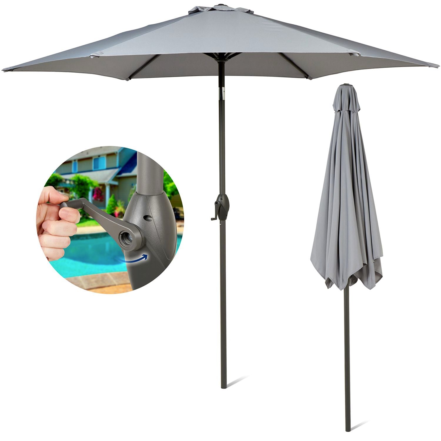 SUNMER 2.7M Parasol with Crank Mechanism Sun Shading Water Repellent Polyeste Easy to Open and Close Crank Mechanism