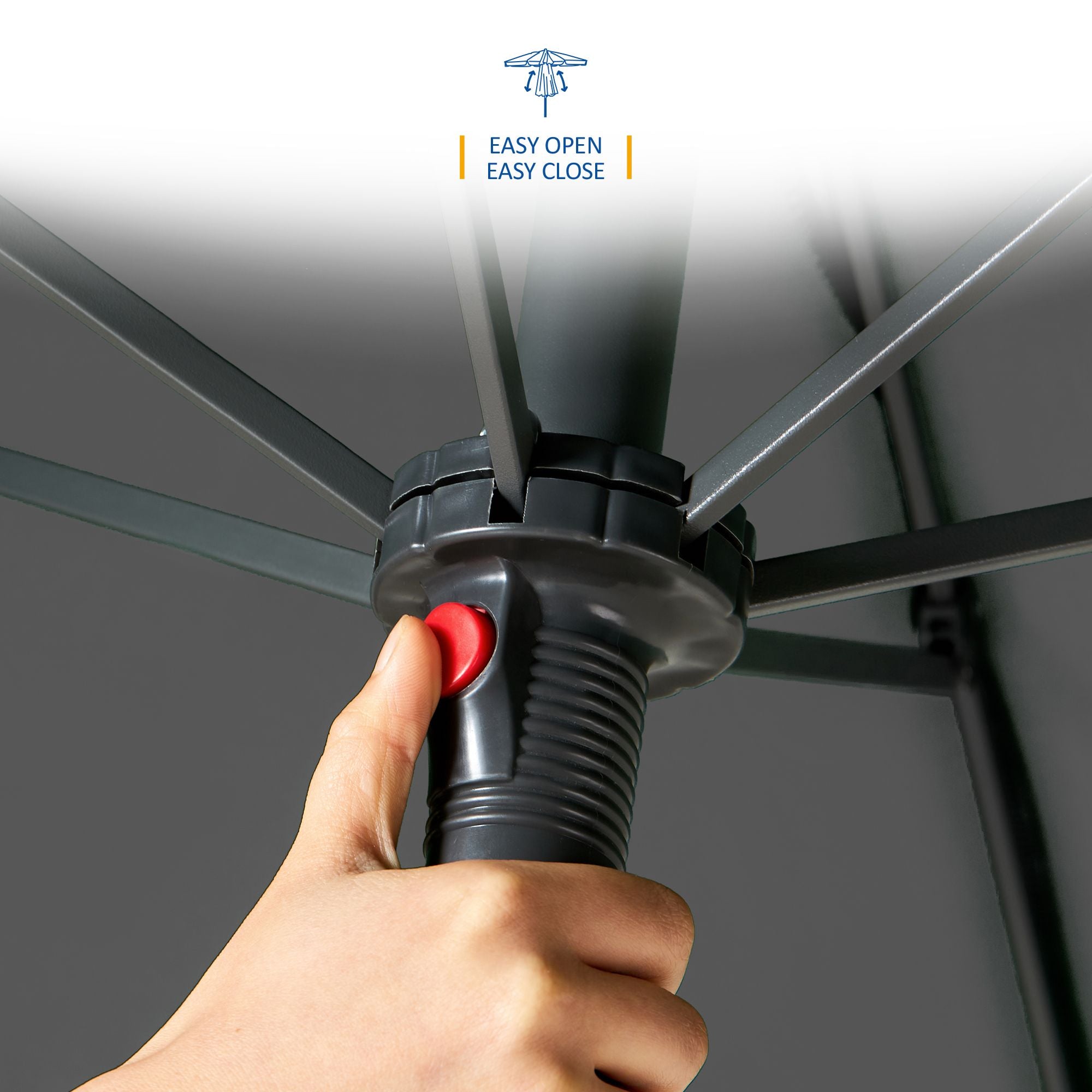 SUNMER 2M Push-up Garden Parasol Sun Shading Umbrella, Easy Open/Close Push Up with Tilt, Water Repellent Polyester, Powder-Coated Steel Frame