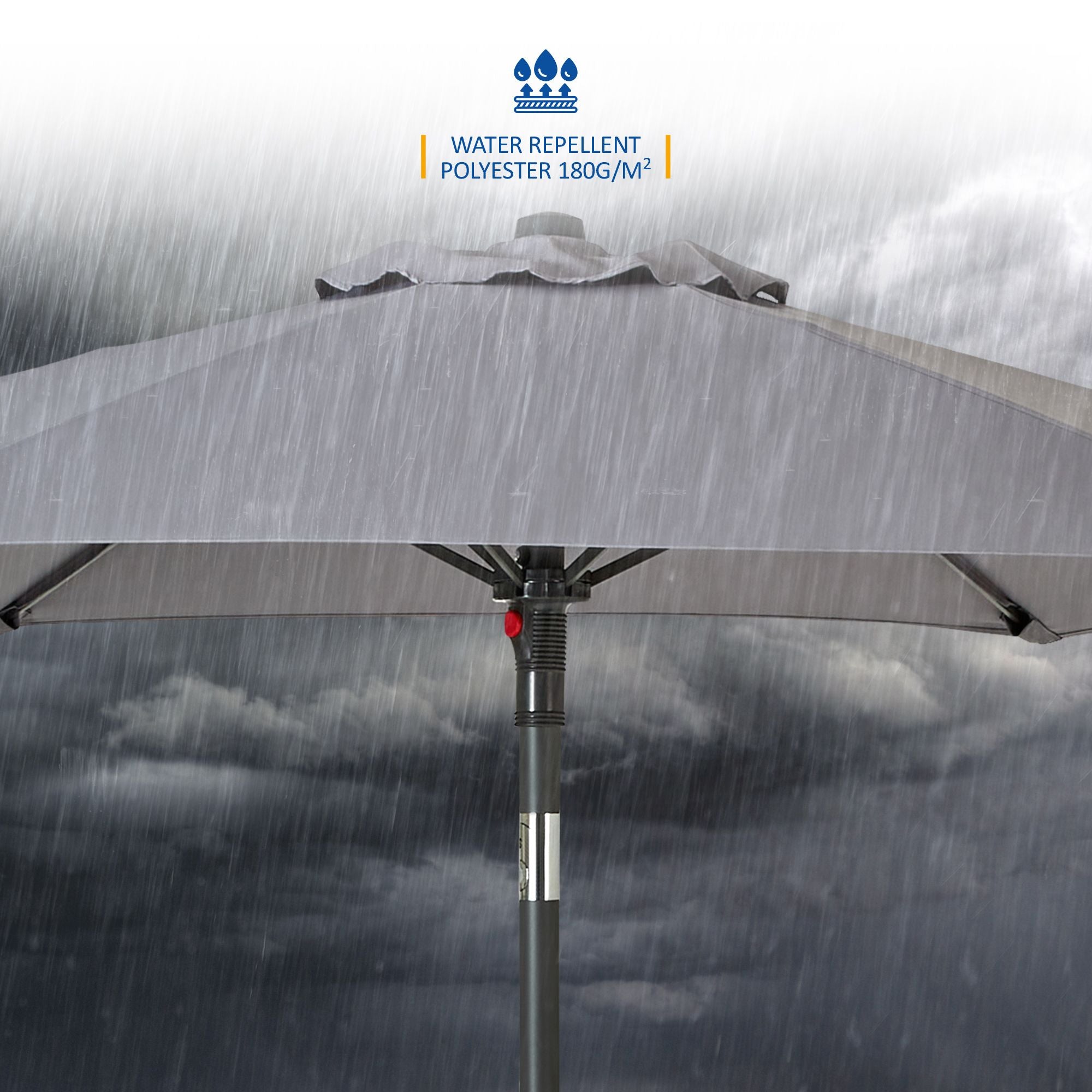 SUNMER 2M Push-up Garden Parasol Sun Shading Umbrella, Easy Open/Close Push Up with Tilt, Water Repellent Polyester, Powder-Coated Steel Frame